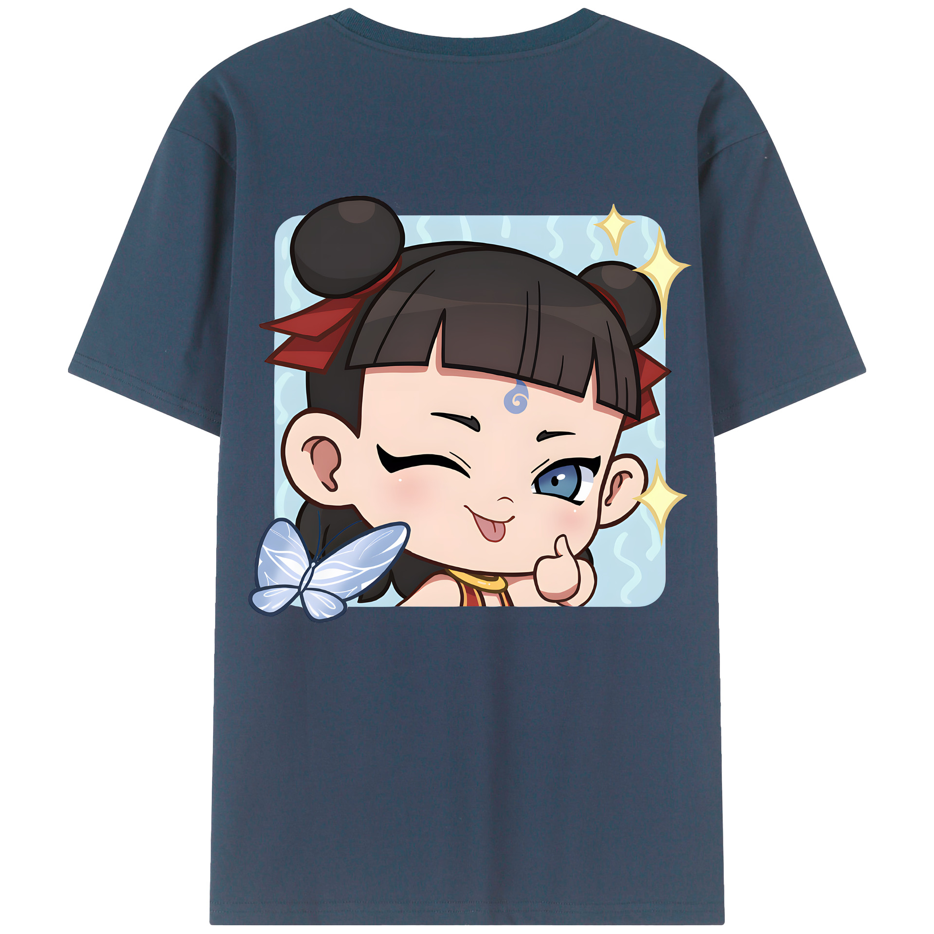 （画像用） Ne Zha 2 ナタ 魔童の大暴れ 綿100％ メンズ半袖Tシャツ（バックプリント） 通気性