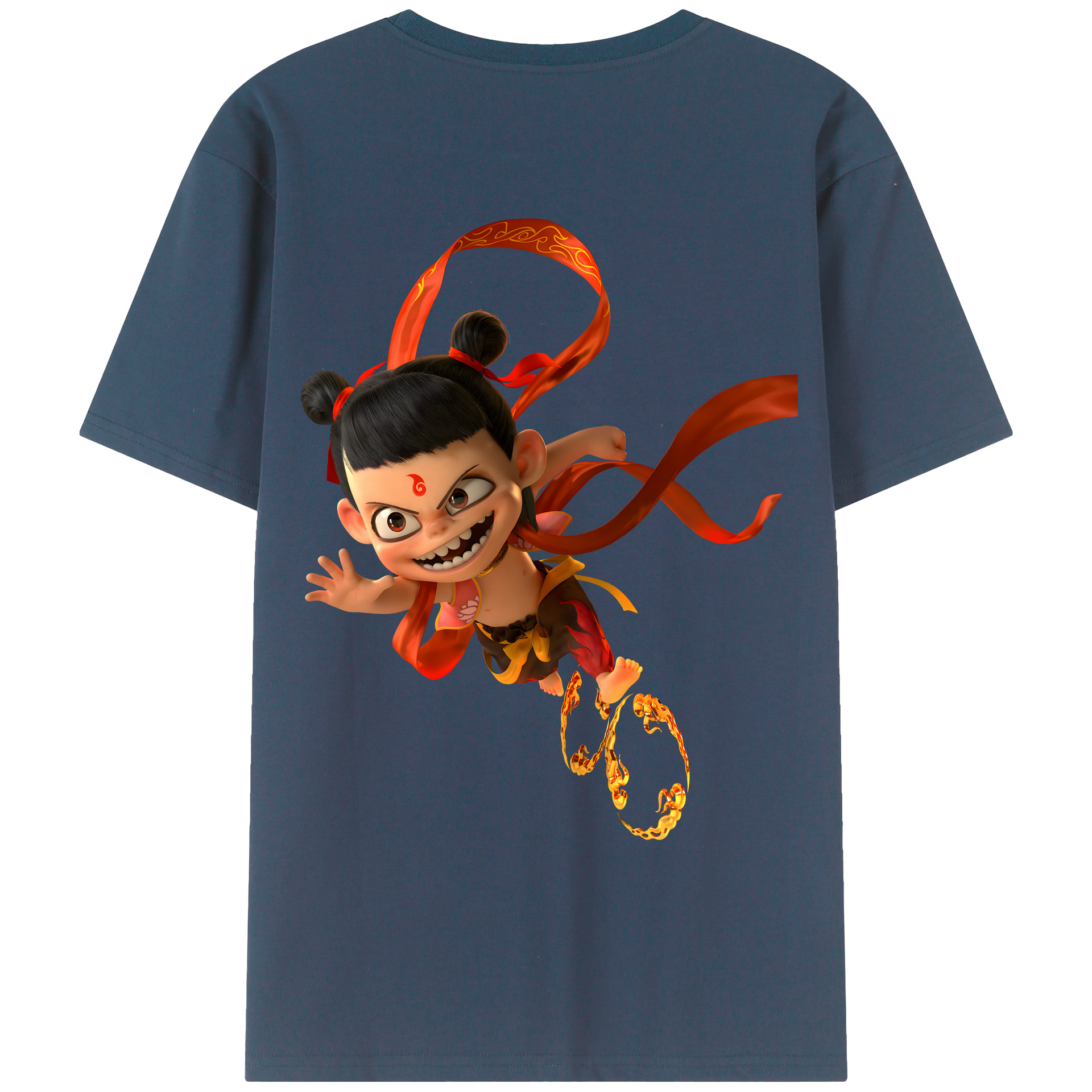 （画像用） Ne Zha 2 ナタ 魔童の大暴れ 綿100％ メンズ半袖Tシャツ（バックプリント） 通気性