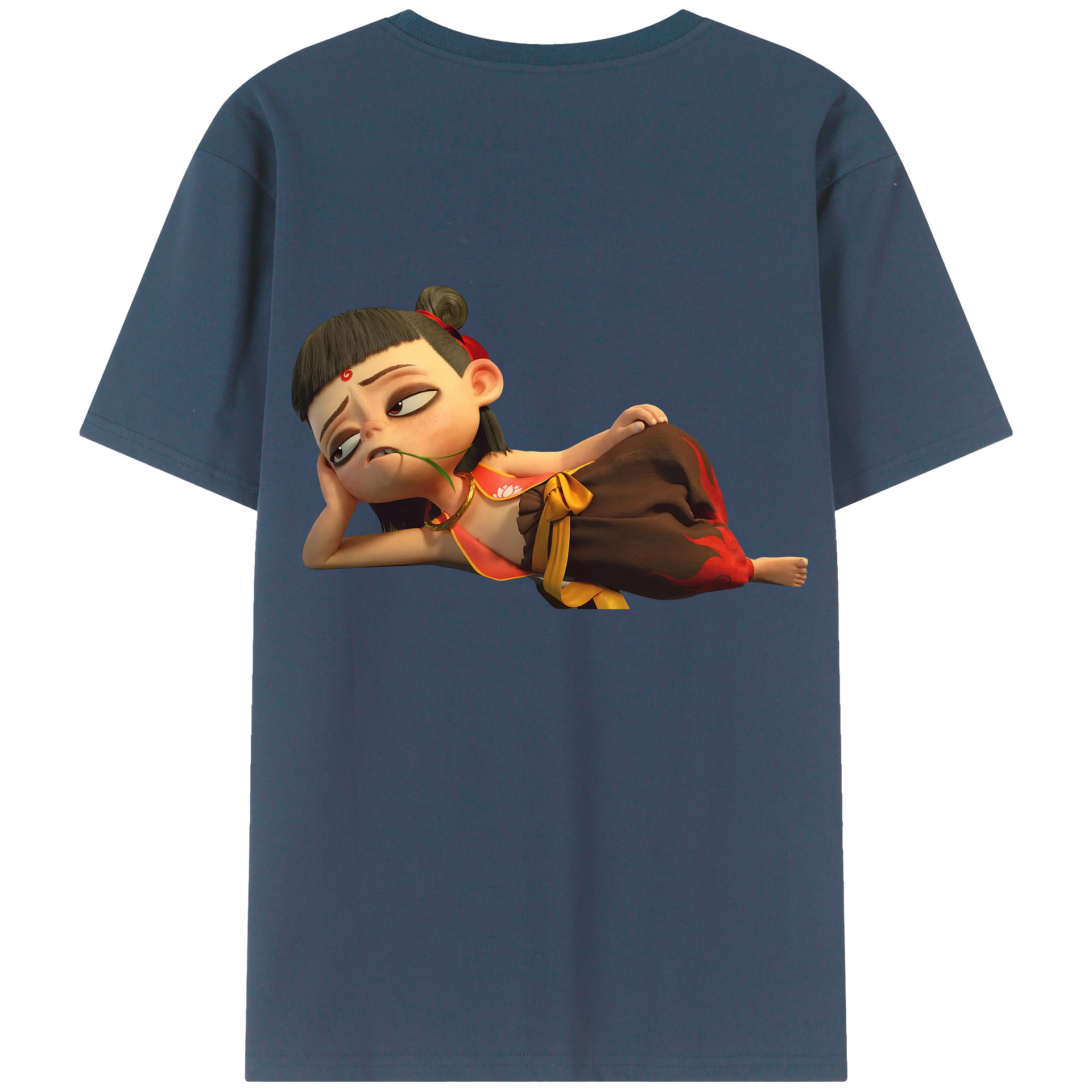 （画像用） Ne Zha 2 ナタ 魔童の大暴れ 綿100％ メンズ半袖Tシャツ（バックプリント） 通気性