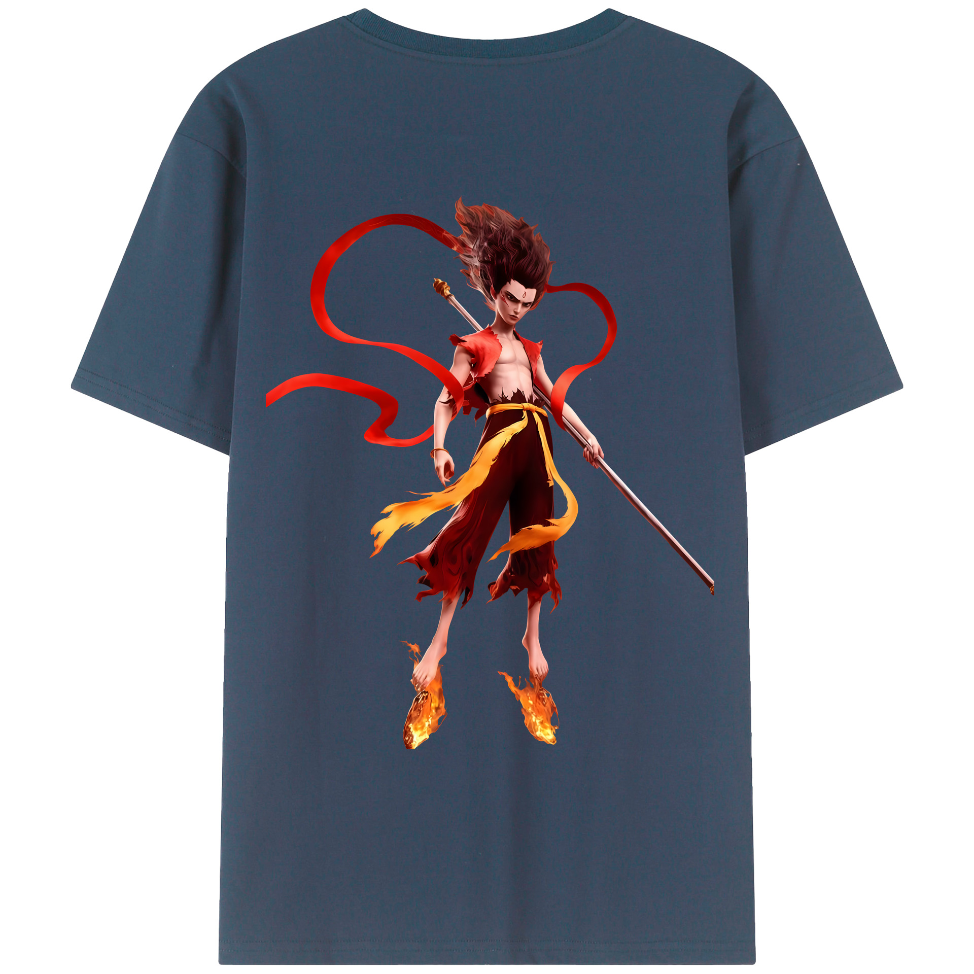 （画像用） Ne Zha 2 ナタ 魔童の大暴れ 綿100％ メンズ半袖Tシャツ（バックプリント） 通気性