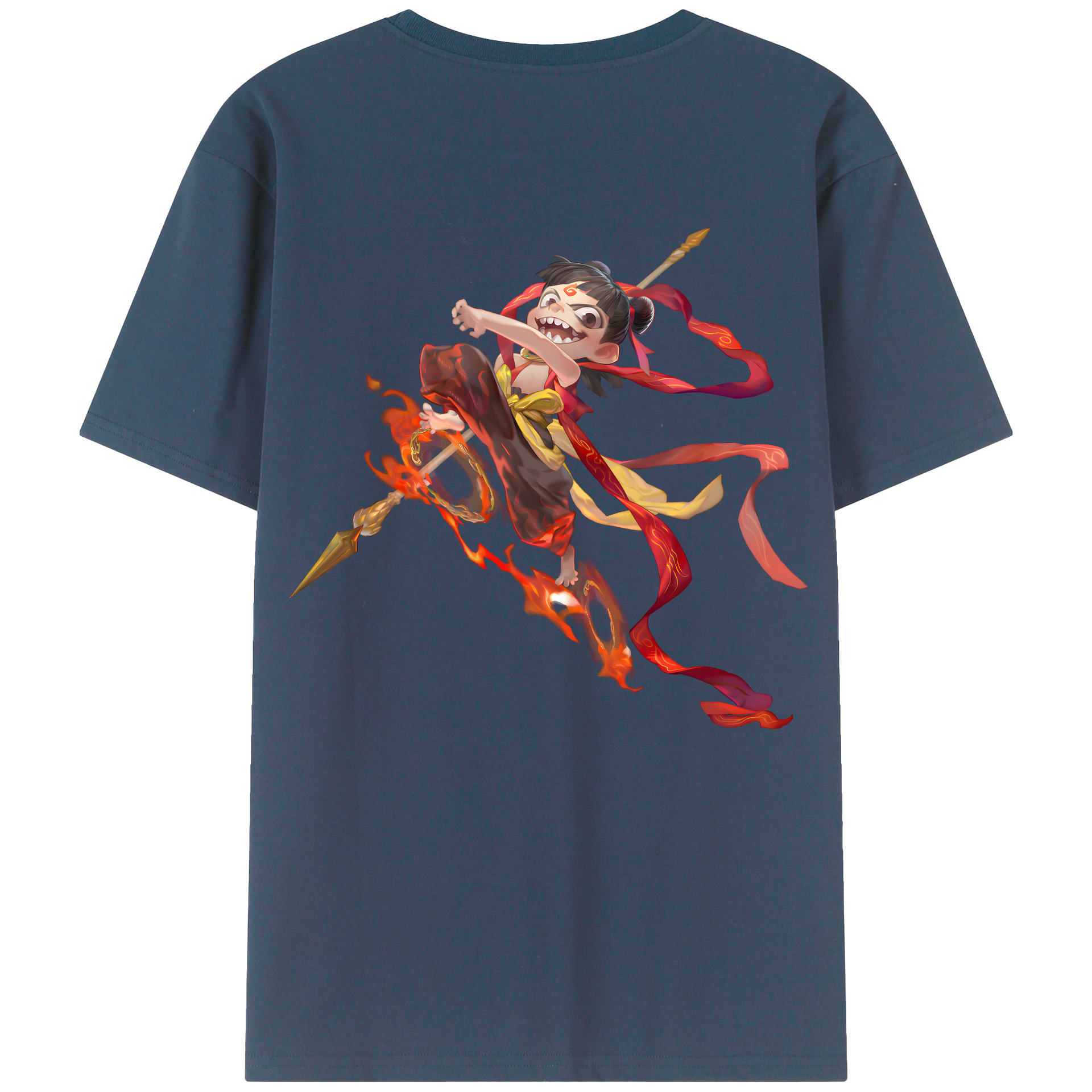 （画像用） Ne Zha 2 ナタ 魔童の大暴れ 綿100％ メンズ半袖Tシャツ（バックプリント） 通気性