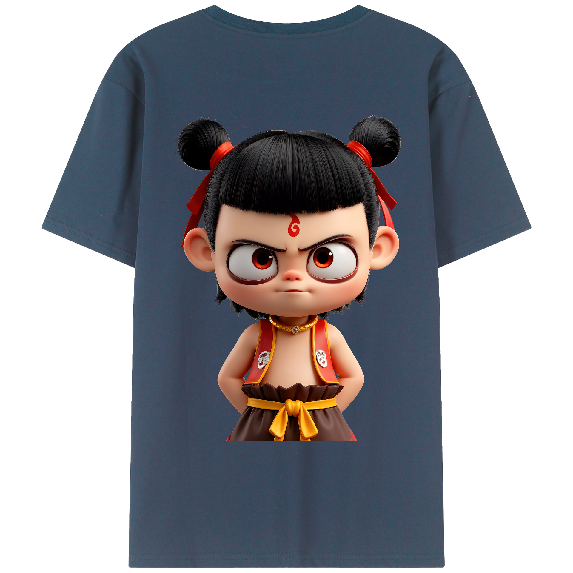 （画像用） Ne Zha 2 ナタ 魔童の大暴れ 綿100％ メンズ半袖Tシャツ（バックプリント） 通気性
