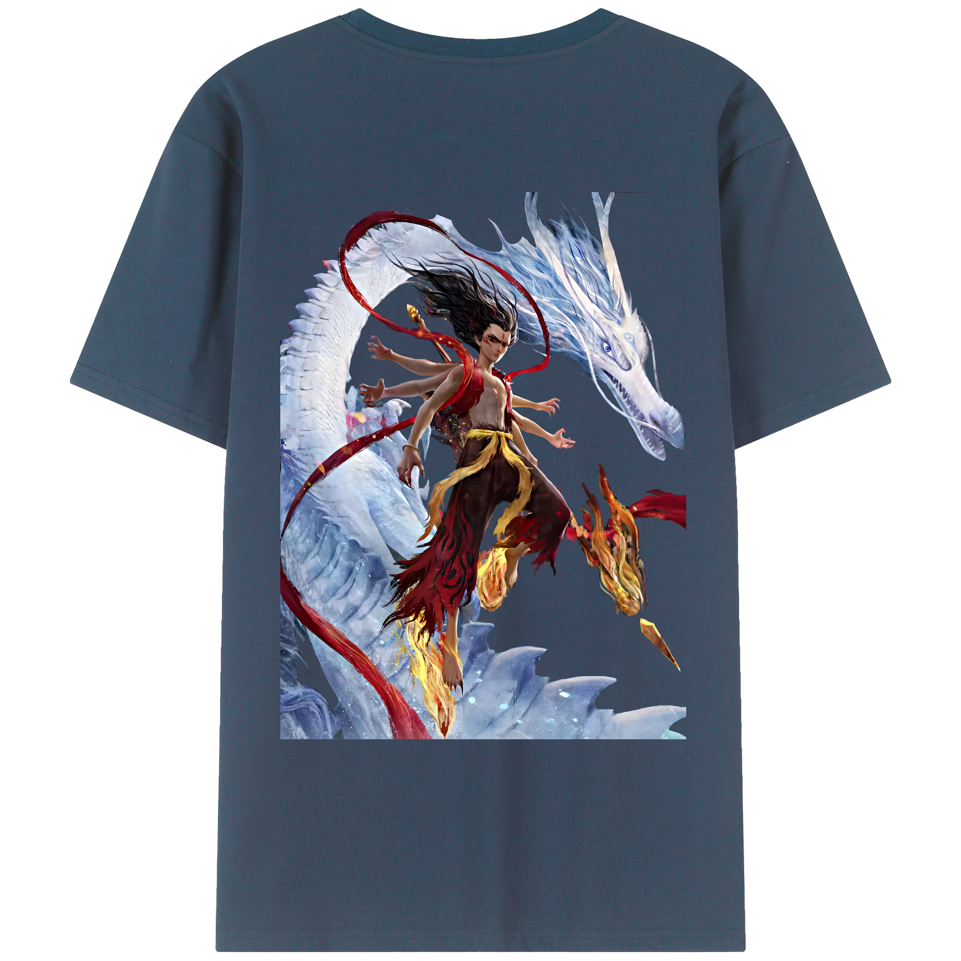 （画像用） Ne Zha 2 ナタ 魔童の大暴れ 綿100％ メンズ半袖Tシャツ（バックプリント） 通気性