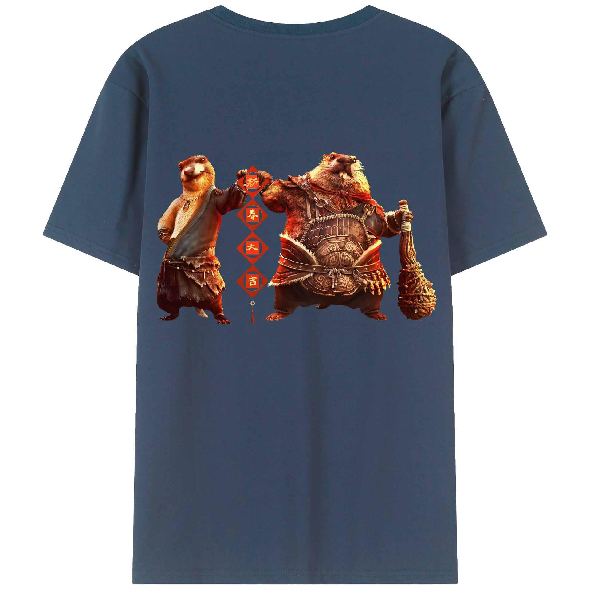 （画像用） Ne Zha 2 ナタ 魔童の大暴れ 綿100％ メンズ半袖Tシャツ（バックプリント） 通気性