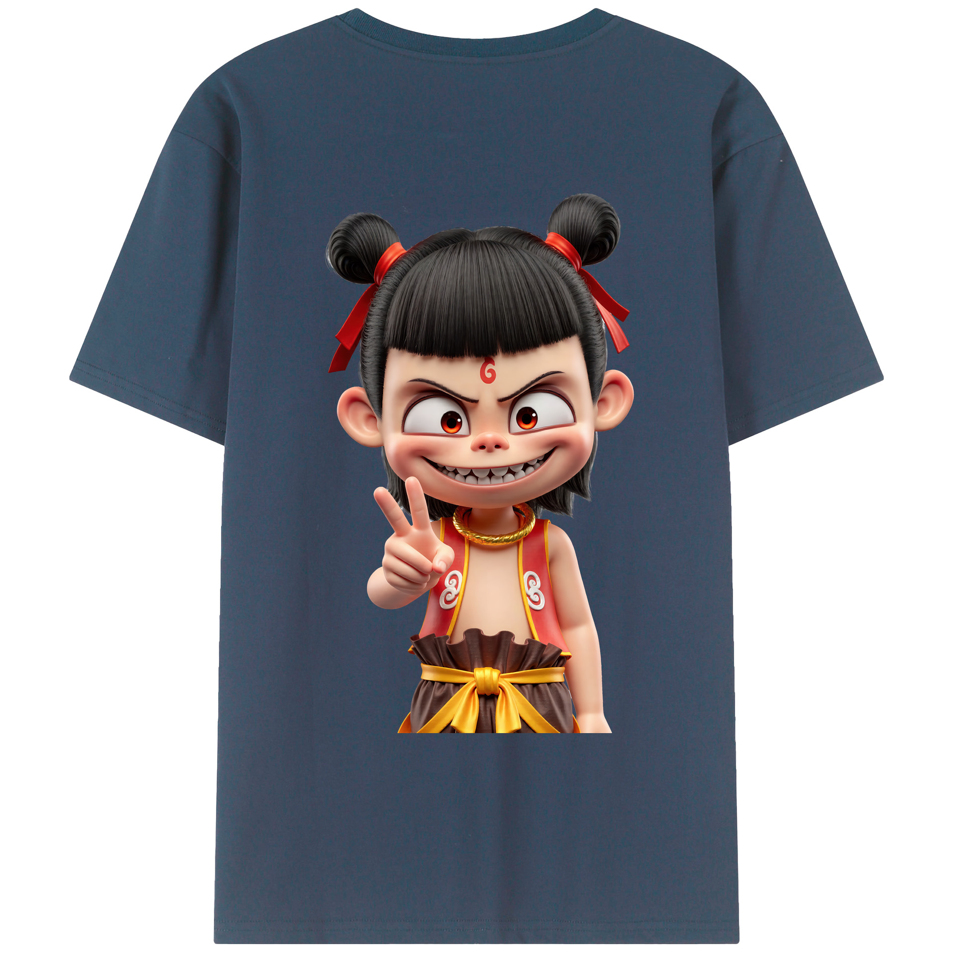（画像用） Ne Zha 2 ナタ 魔童の大暴れ 綿100％ メンズ半袖Tシャツ（バックプリント） 通気性