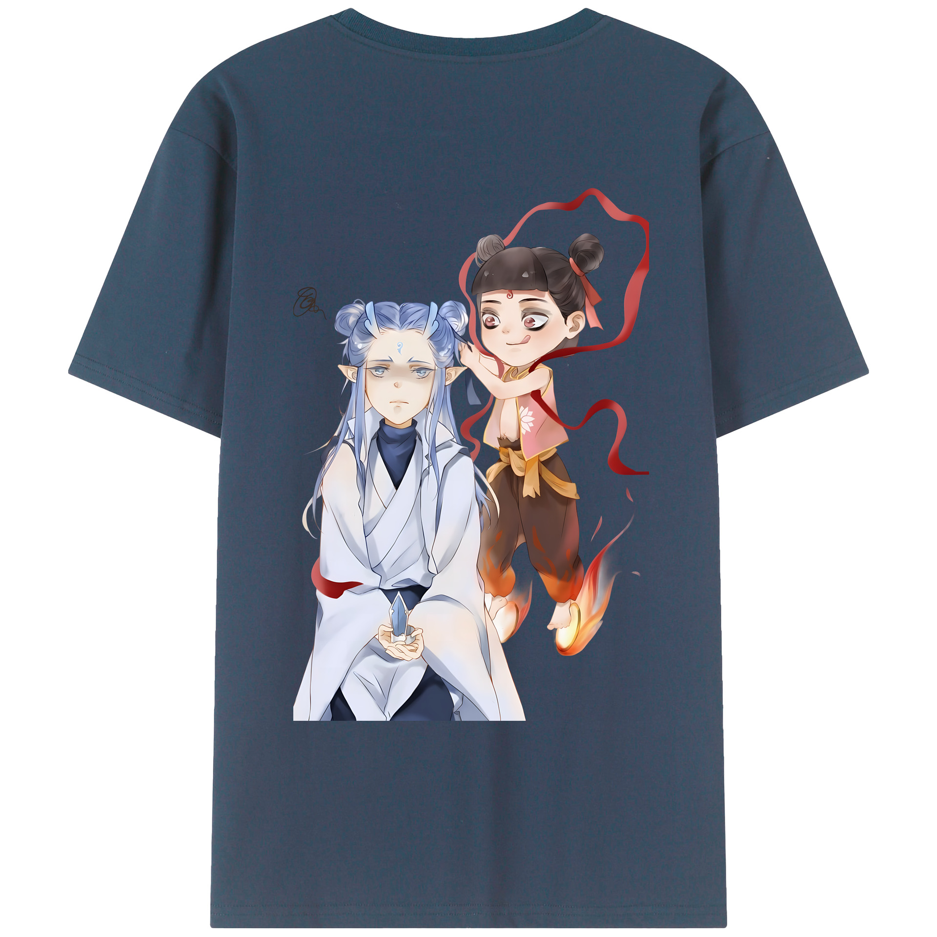 （画像用） Ne Zha 2 ナタ 魔童の大暴れ 綿100％ メンズ半袖Tシャツ（バックプリント） 通気性