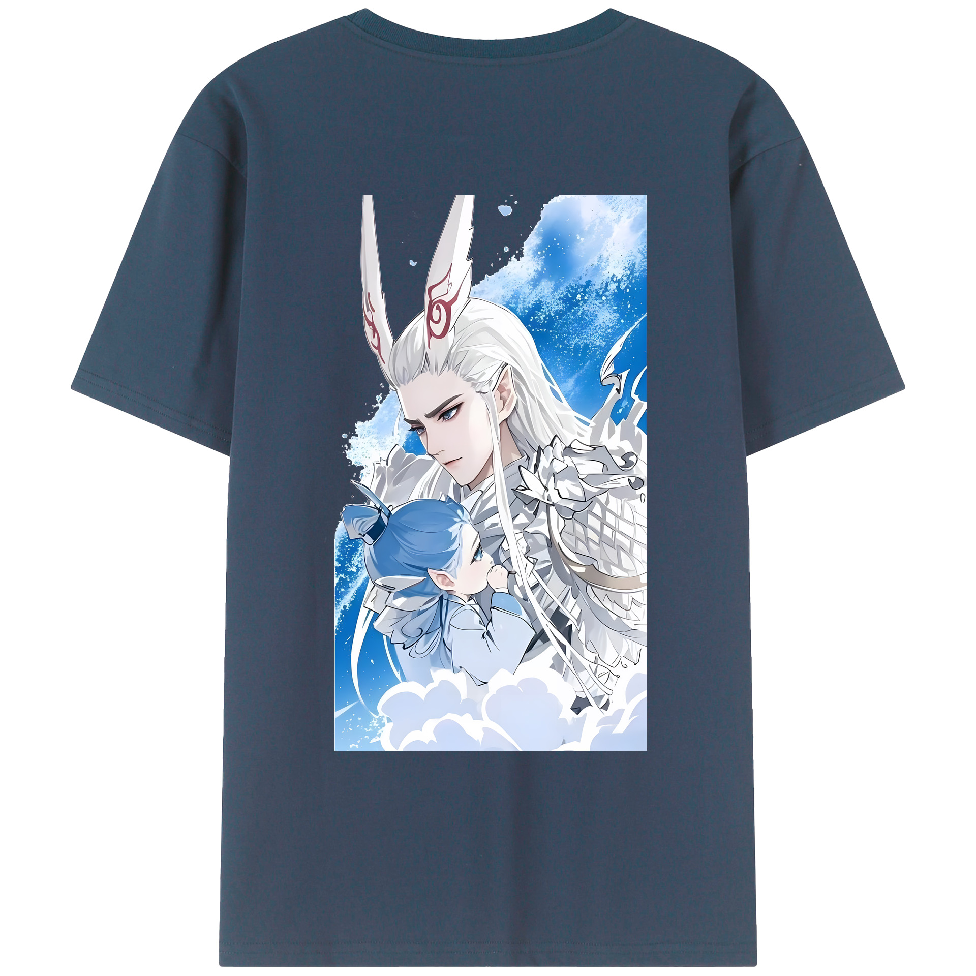 （画像用） Ne Zha 2 ナタ 魔童の大暴れ 綿100％ メンズ半袖Tシャツ（バックプリント） 通気性