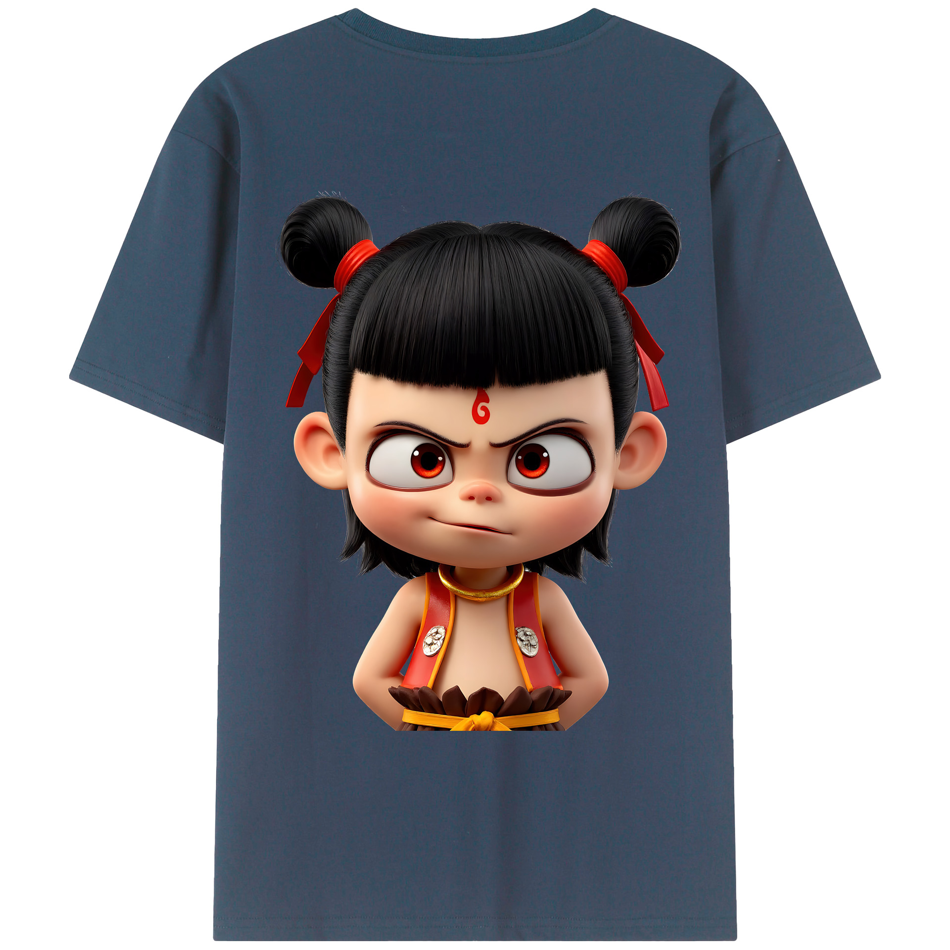 （画像用） Ne Zha 2 ナタ 魔童の大暴れ 綿100％ メンズ半袖Tシャツ（バックプリント） 通気性