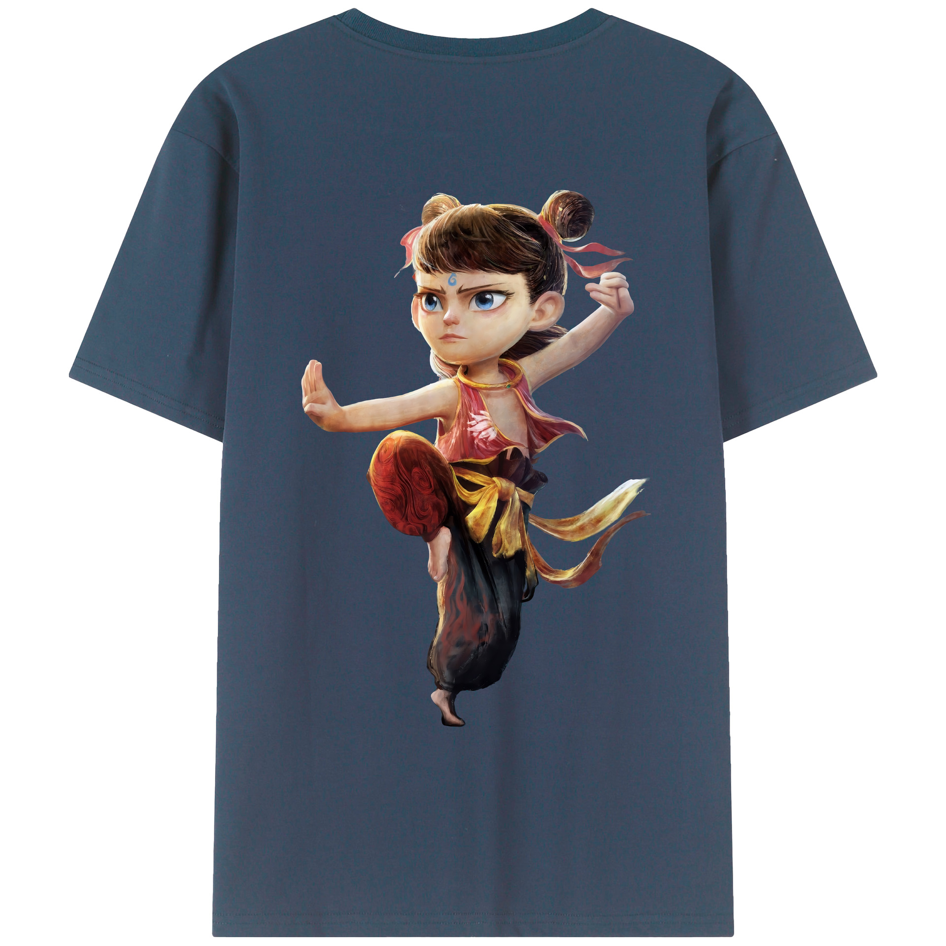 （画像用） Ne Zha 2 ナタ 魔童の大暴れ 綿100％ メンズ半袖Tシャツ（バックプリント） 通気性