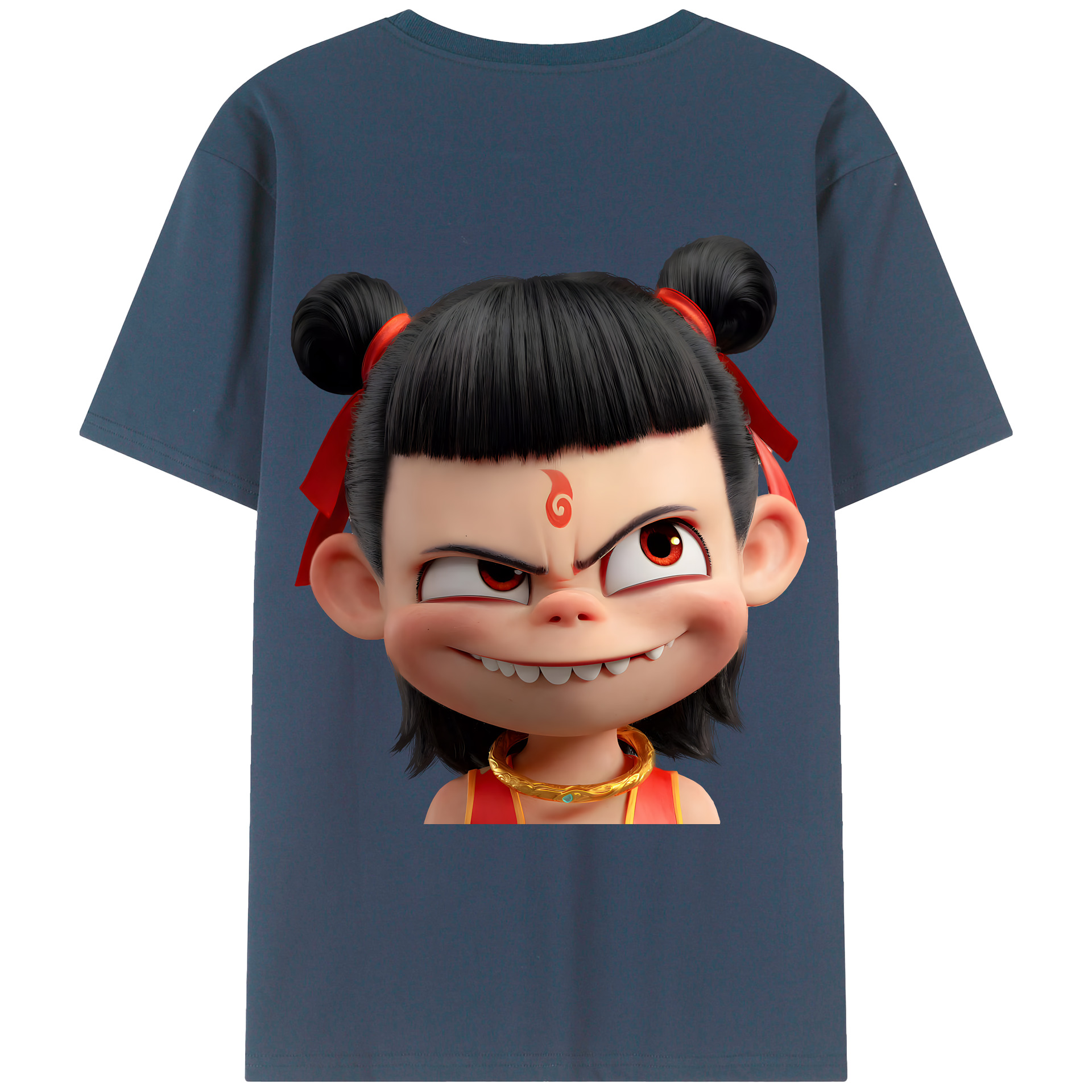 （画像用） Ne Zha 2 ナタ 魔童の大暴れ 綿100％ メンズ半袖Tシャツ（バックプリント） 通気性
