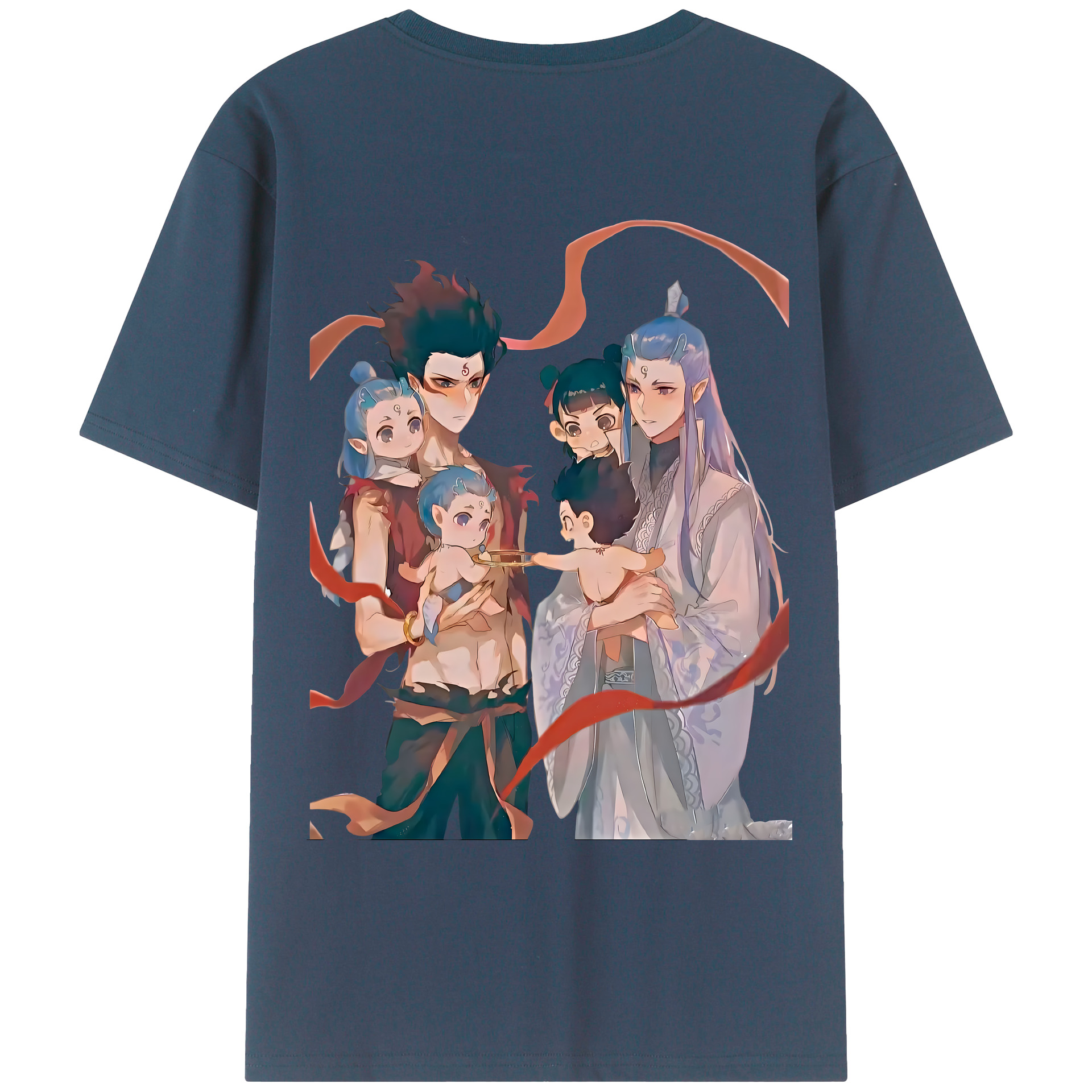 （画像用） Ne Zha 2 ナタ 魔童の大暴れ 綿100％ メンズ半袖Tシャツ（バックプリント） 通気性