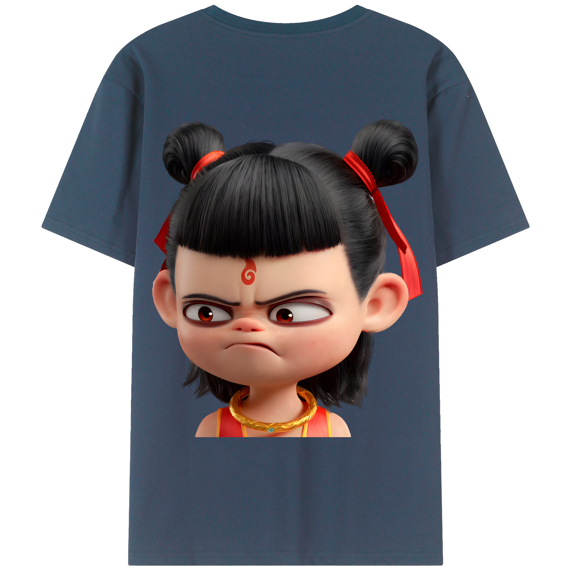 （画像用） Ne Zha 2 ナタ 魔童の大暴れ 綿100％ メンズ半袖Tシャツ（バックプリント） 通気性