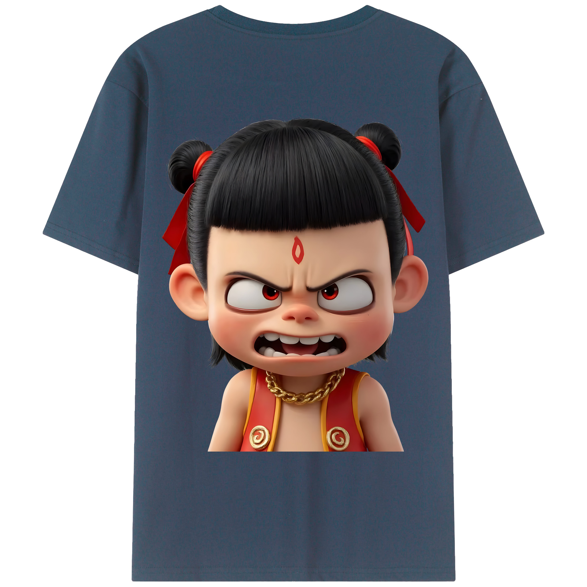 （画像用） Ne Zha 2 ナタ 魔童の大暴れ 綿100％ メンズ半袖Tシャツ（バックプリント） 通気性