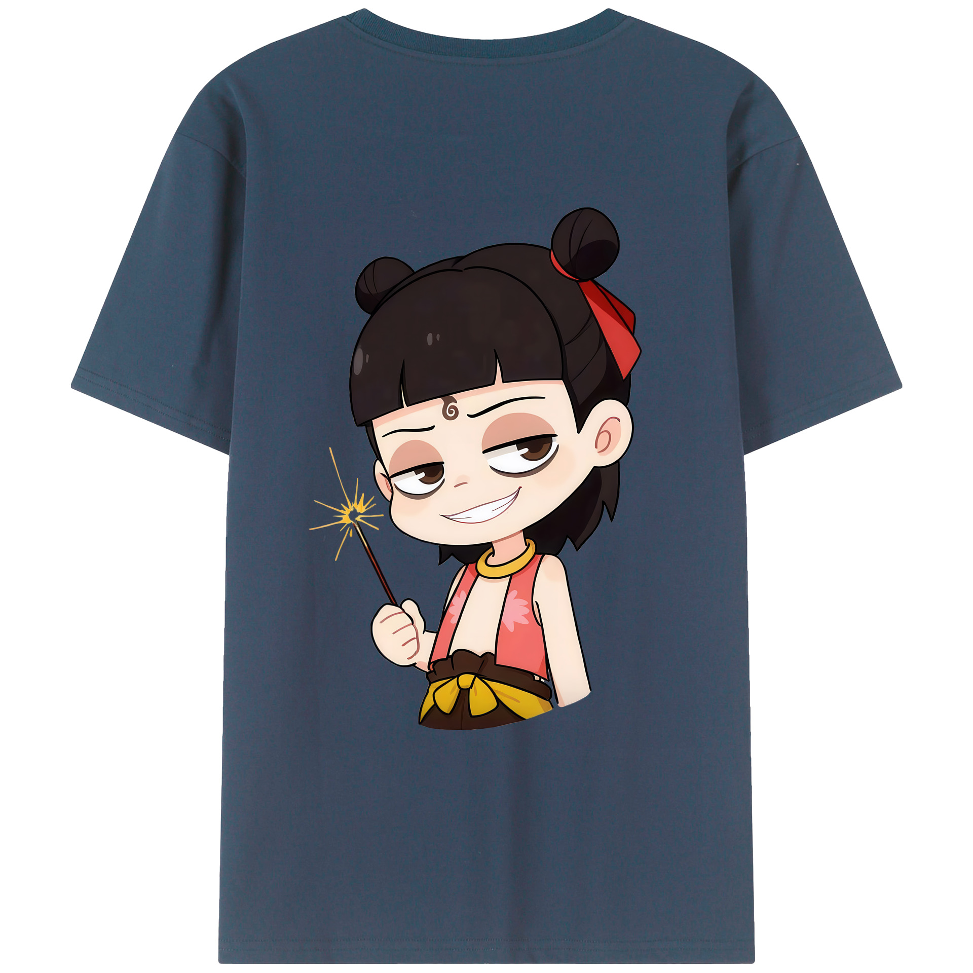 （画像用） Ne Zha 2 ナタ 魔童の大暴れ 綿100％ メンズ半袖Tシャツ（バックプリント） 通気性