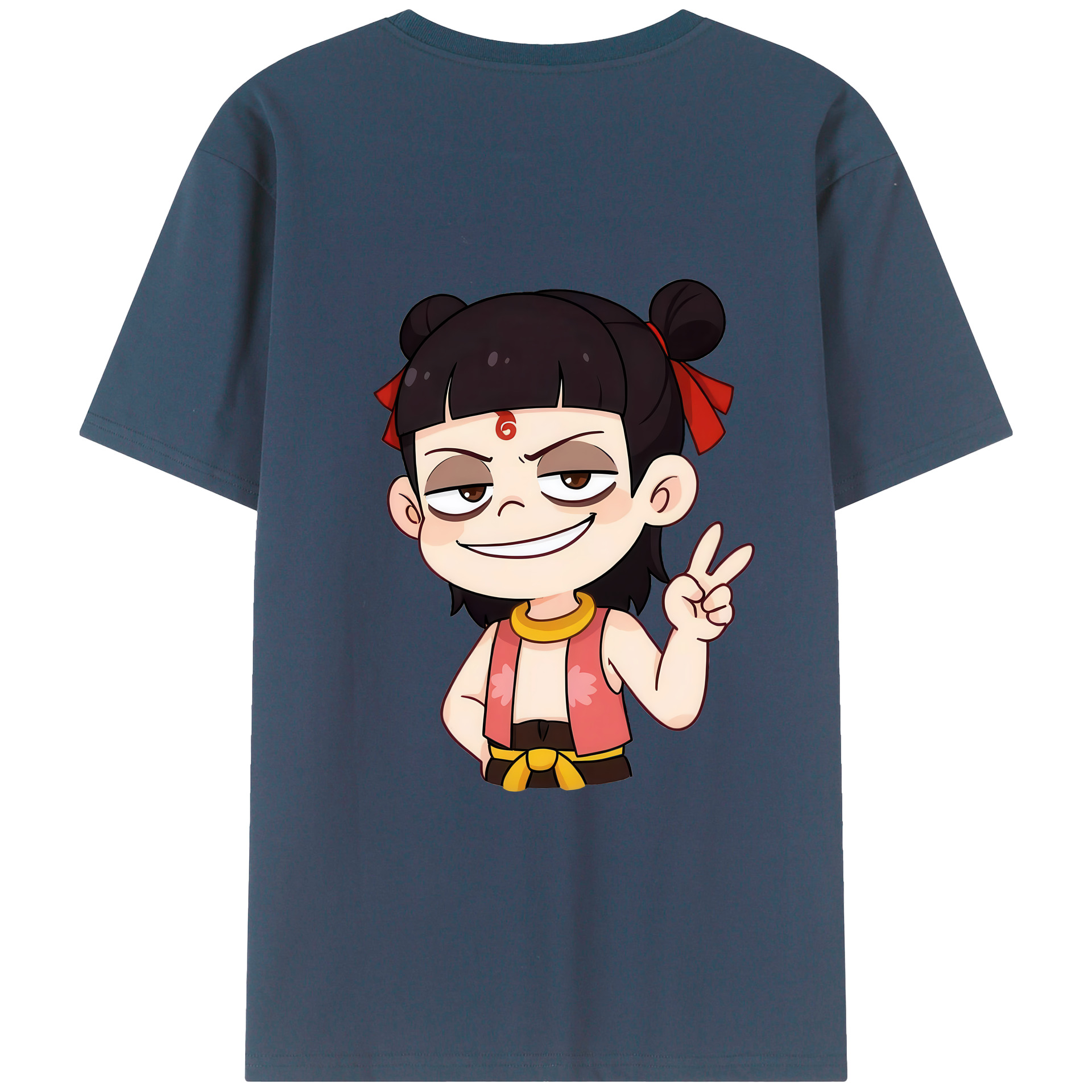 （画像用） Ne Zha 2 ナタ 魔童の大暴れ 綿100％ メンズ半袖Tシャツ（バックプリント） 通気性