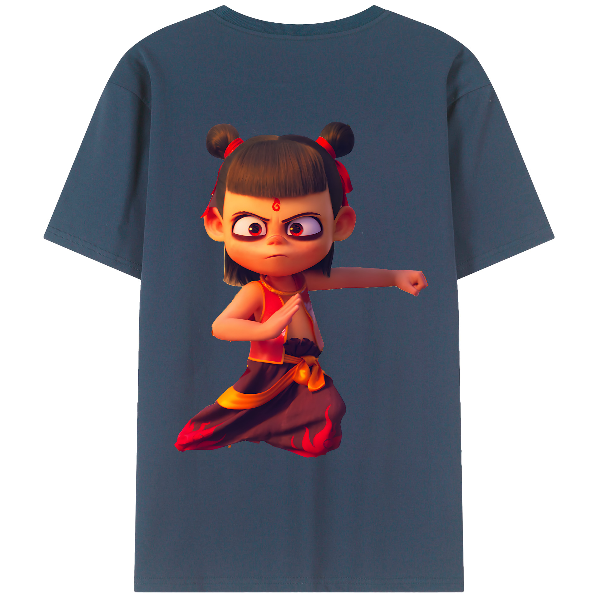 （画像用） Ne Zha 2 ナタ 魔童の大暴れ 綿100％ メンズ半袖Tシャツ（バックプリント） 通気性