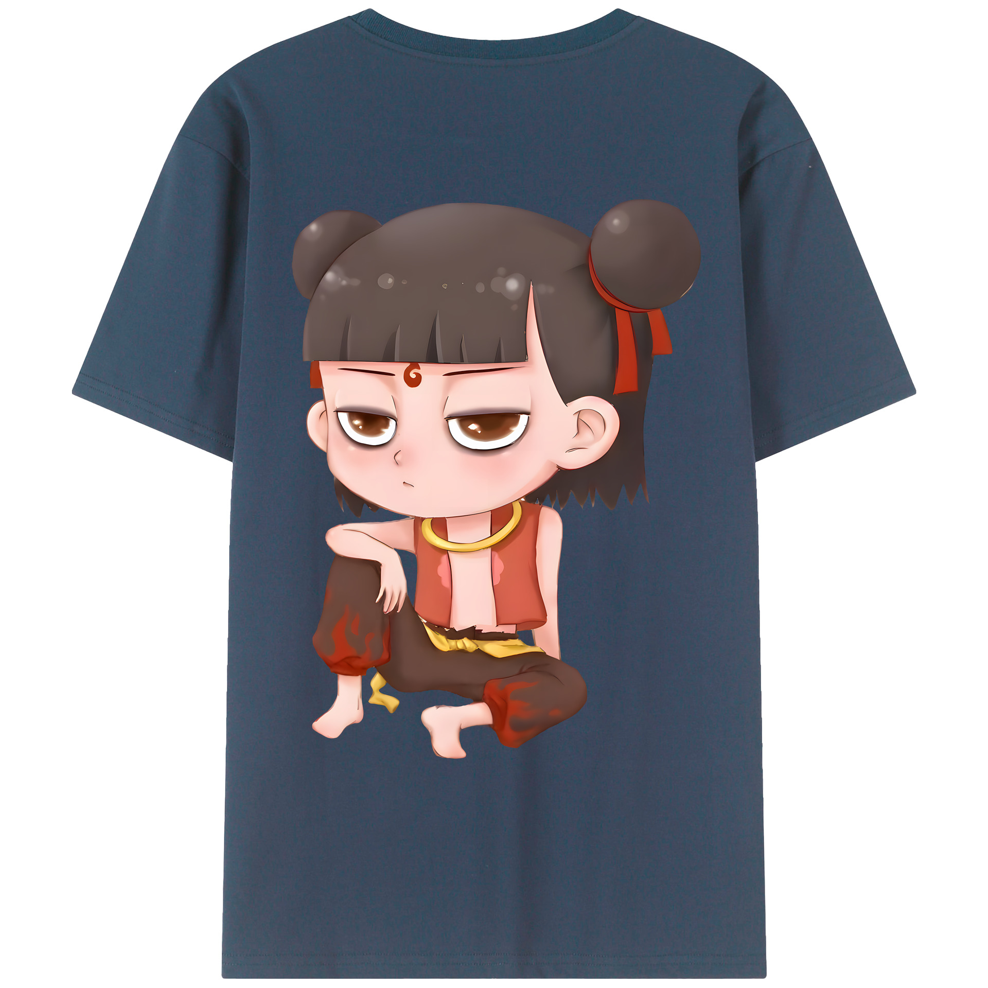 （画像用） Ne Zha 2 ナタ 魔童の大暴れ 綿100％ メンズ半袖Tシャツ（バックプリント） 通気性