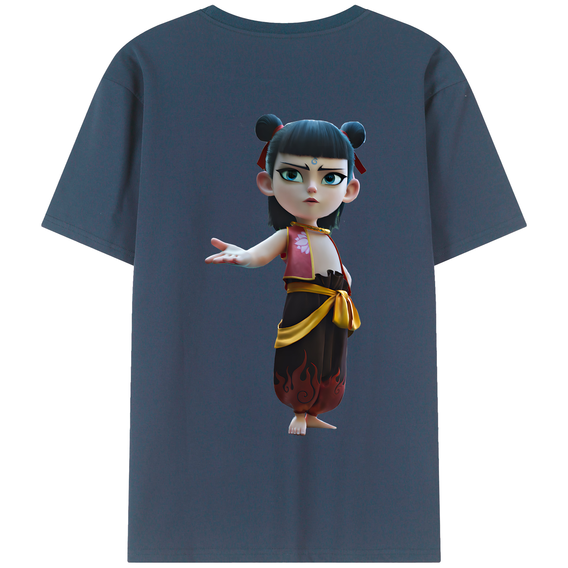 （画像用） Ne Zha 2 ナタ 魔童の大暴れ 綿100％ メンズ半袖Tシャツ（バックプリント） 通気性
