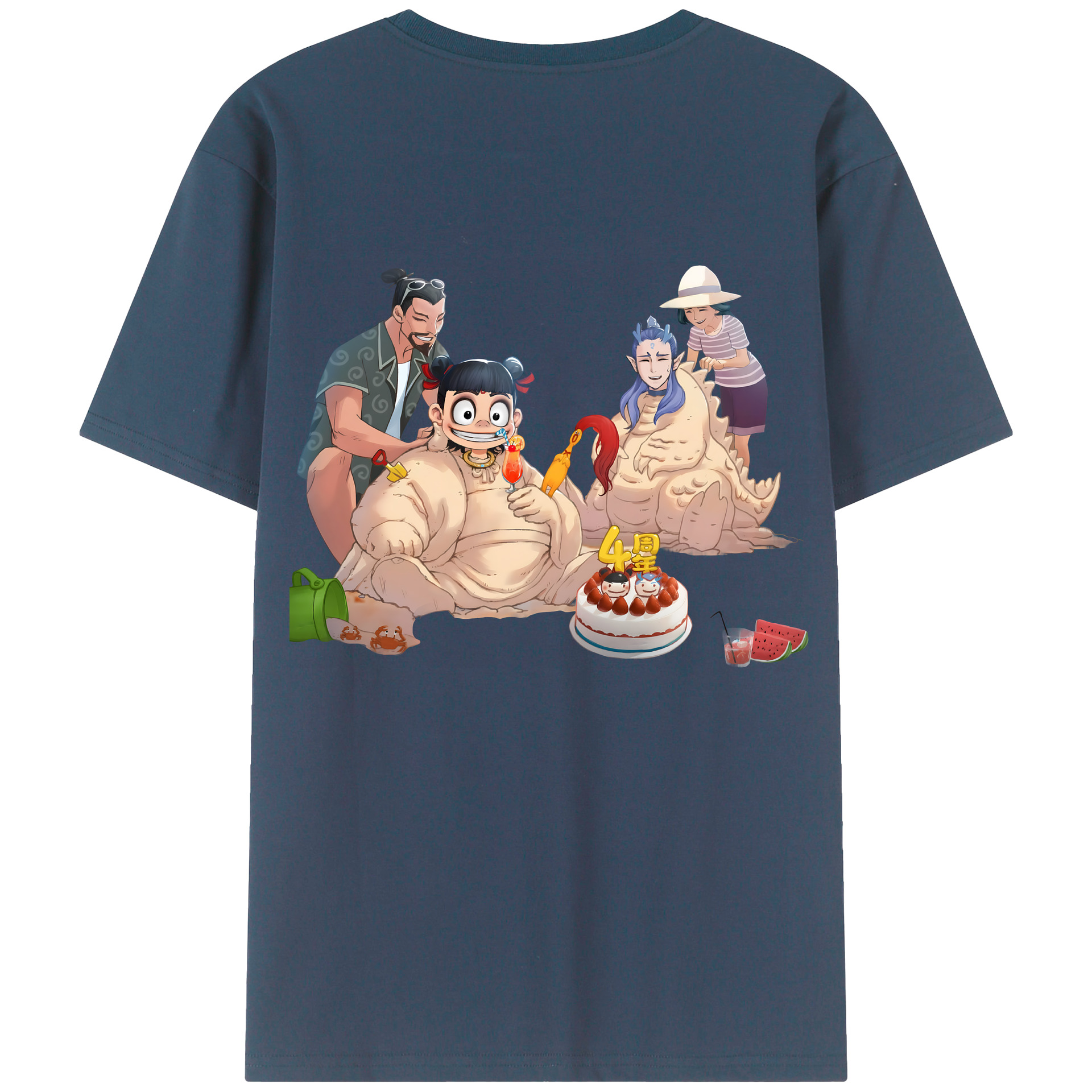 （画像用） Ne Zha 2 ナタ 魔童の大暴れ 綿100％ メンズ半袖Tシャツ（バックプリント） 通気性