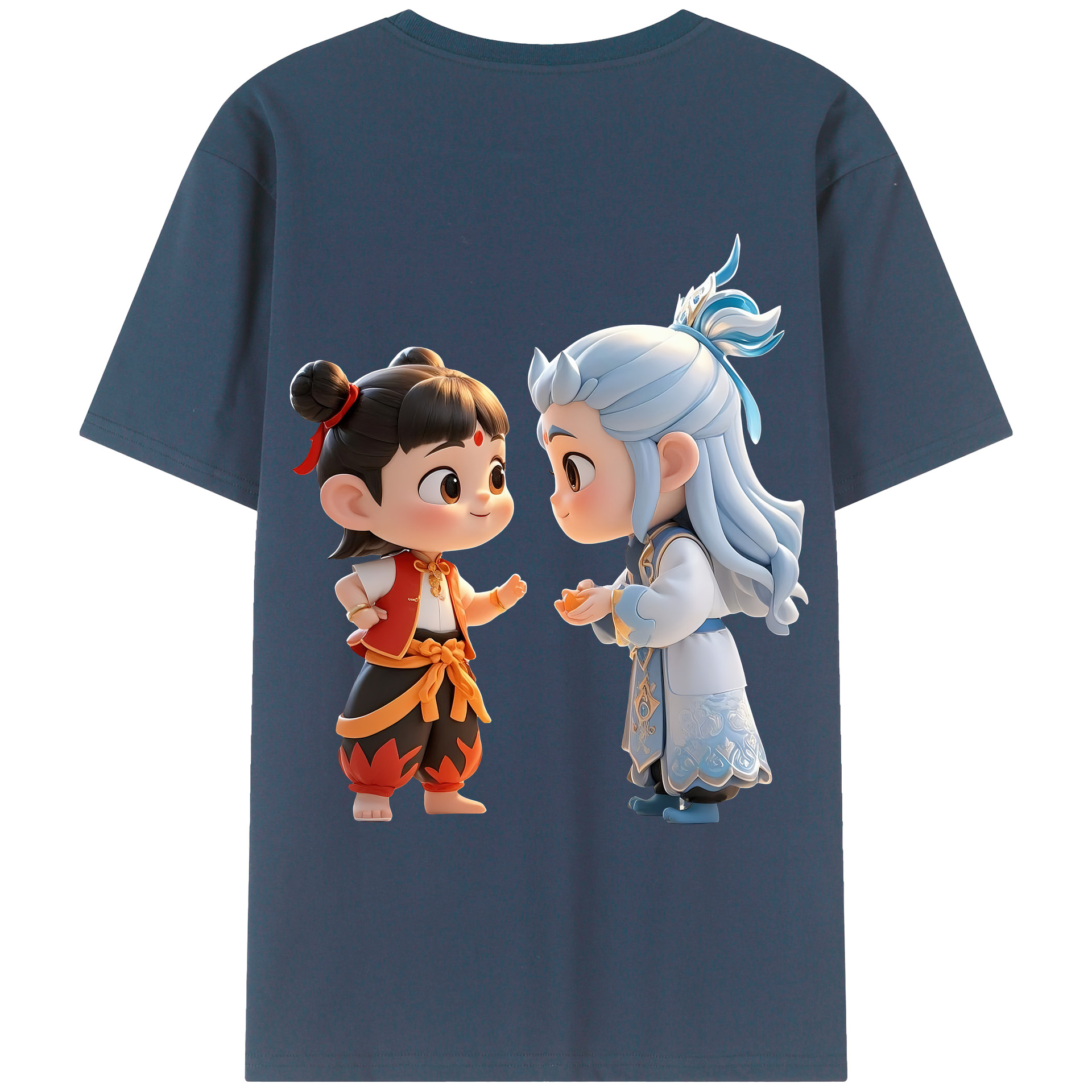 （画像用） Ne Zha 2 ナタ 魔童の大暴れ 綿100％ メンズ半袖Tシャツ（バックプリント） 通気性
