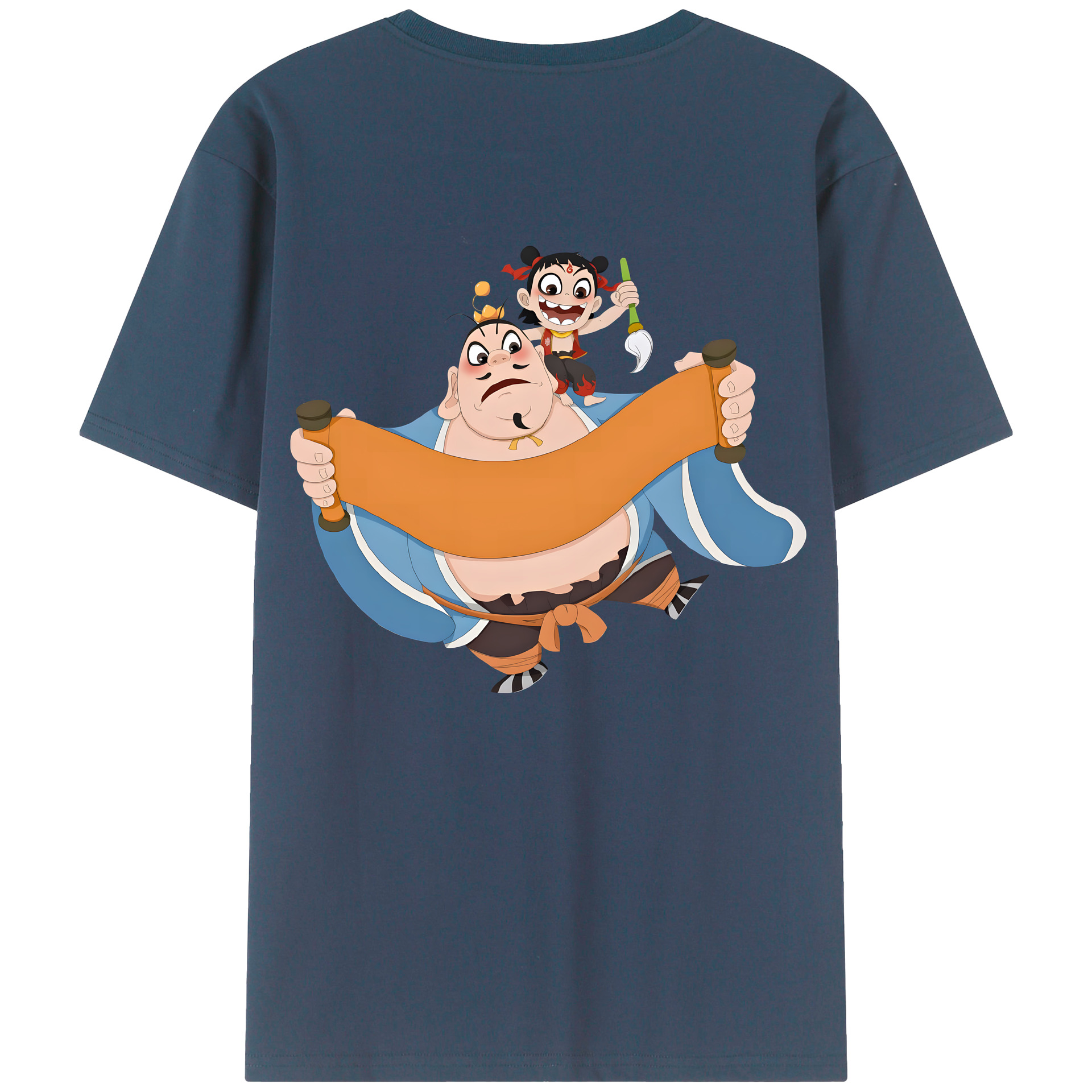 （画像用） Ne Zha 2 ナタ 魔童の大暴れ 綿100％ メンズ半袖Tシャツ（バックプリント） 通気性