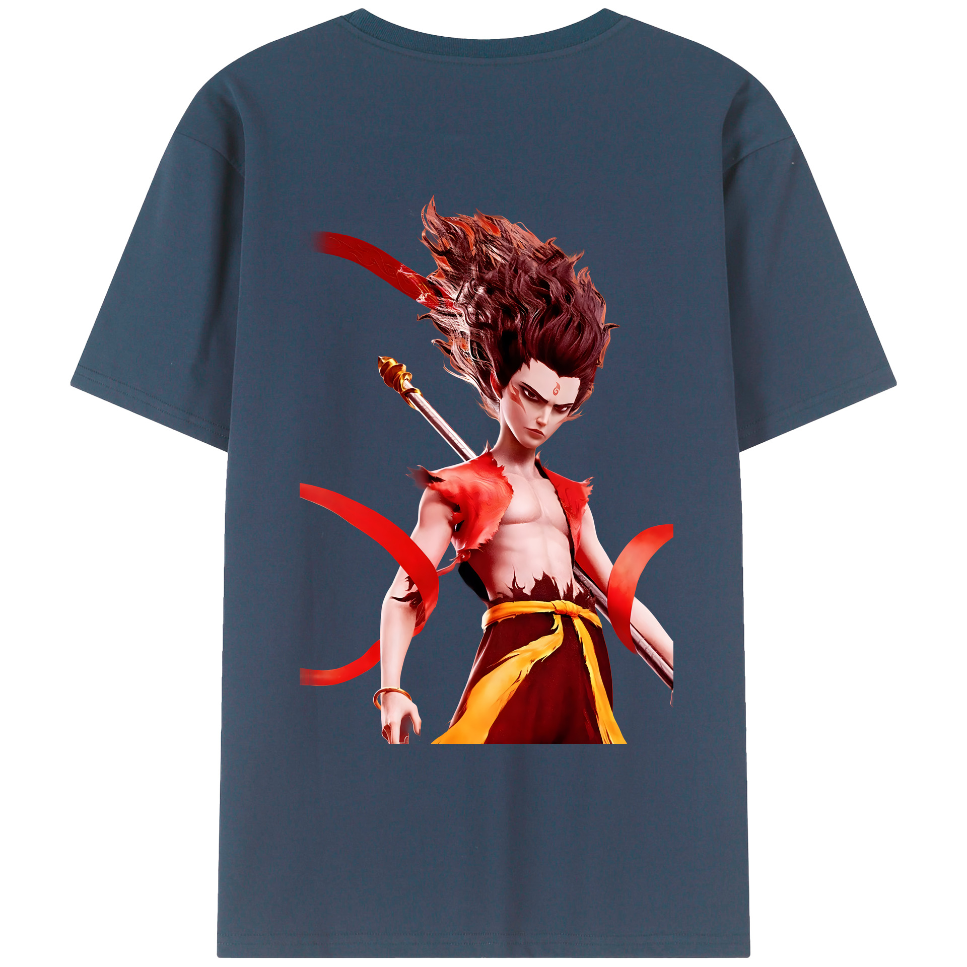 （画像用） Ne Zha 2 ナタ 魔童の大暴れ 綿100％ メンズ半袖Tシャツ（バックプリント） 通気性