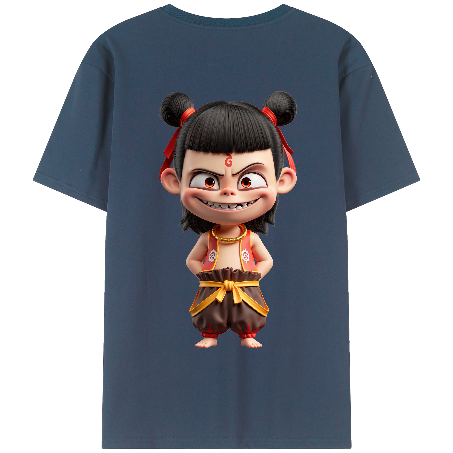 （画像用） Ne Zha 2 ナタ 魔童の大暴れ 綿100％ メンズ半袖Tシャツ（バックプリント） 通気性