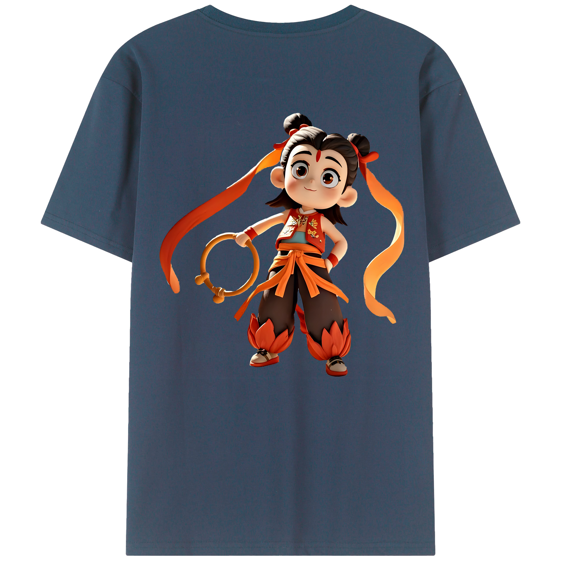 （画像用） Ne Zha 2 ナタ 魔童の大暴れ 綿100％ メンズ半袖Tシャツ（バックプリント） 通気性