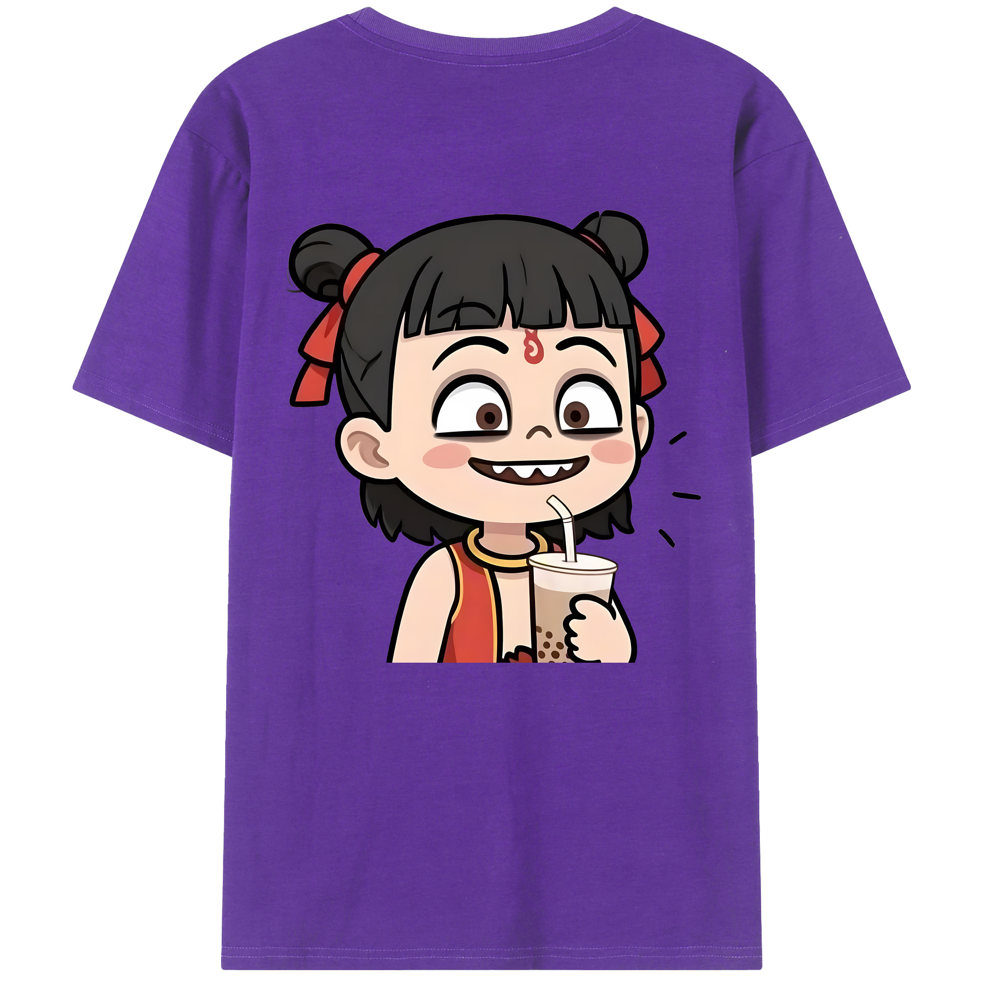 （画像用） Ne Zha 2 ナタ 魔童の大暴れ 綿100％ メンズ半袖Tシャツ（バックプリント） 通気性