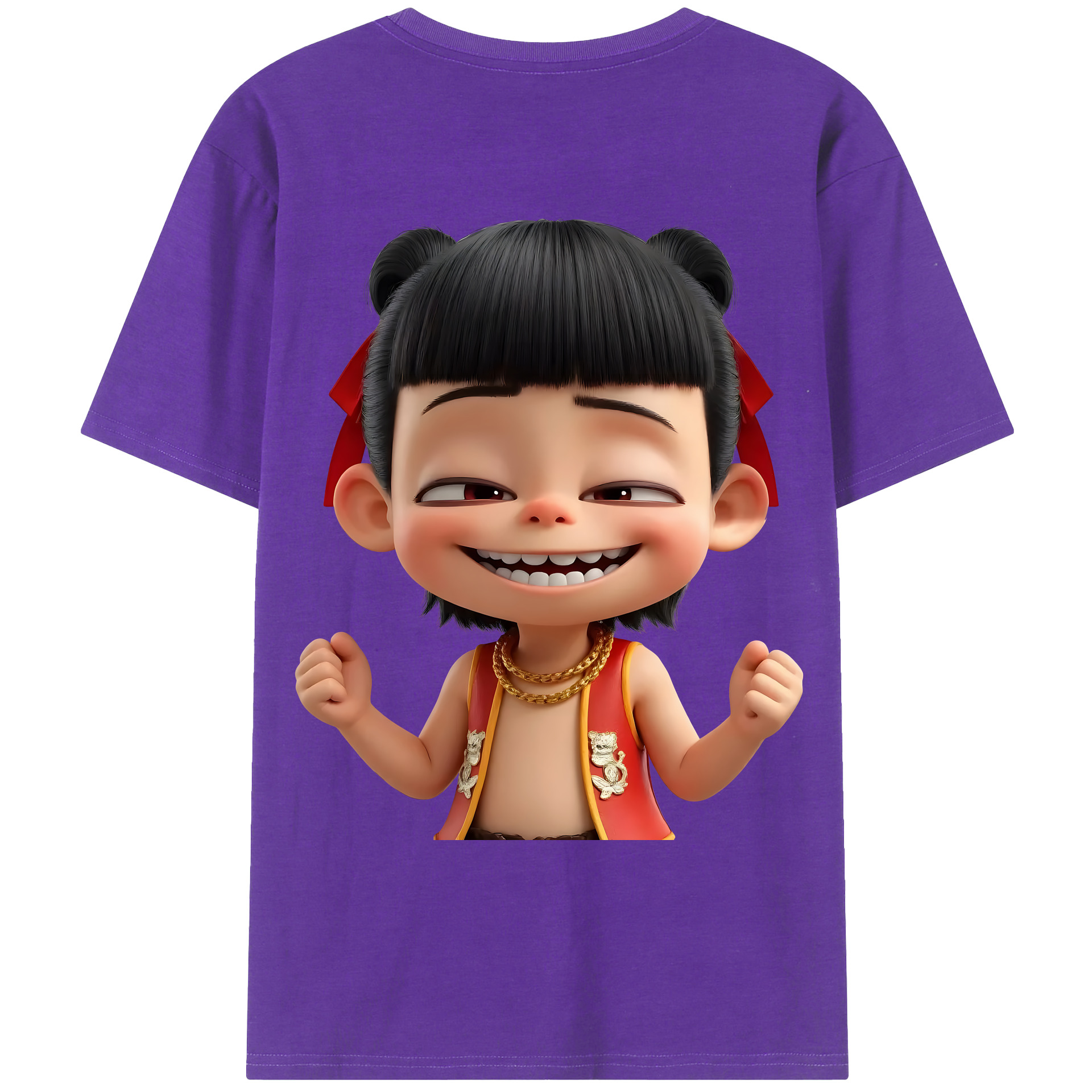 （画像用） Ne Zha 2 ナタ 魔童の大暴れ 綿100％ メンズ半袖Tシャツ（バックプリント） 通気性