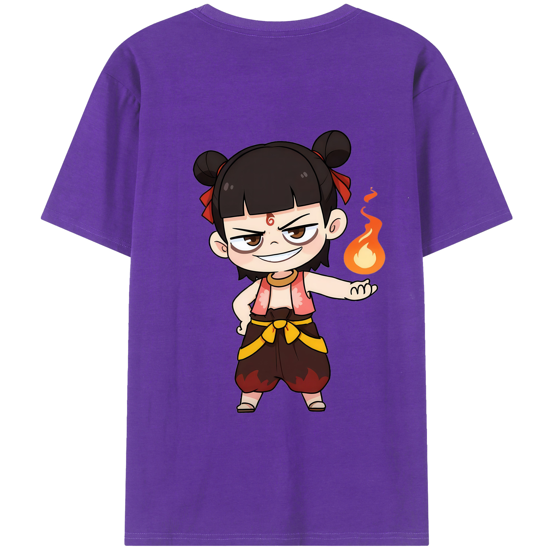 （画像用） Ne Zha 2 ナタ 魔童の大暴れ 綿100％ メンズ半袖Tシャツ（バックプリント） 通気性