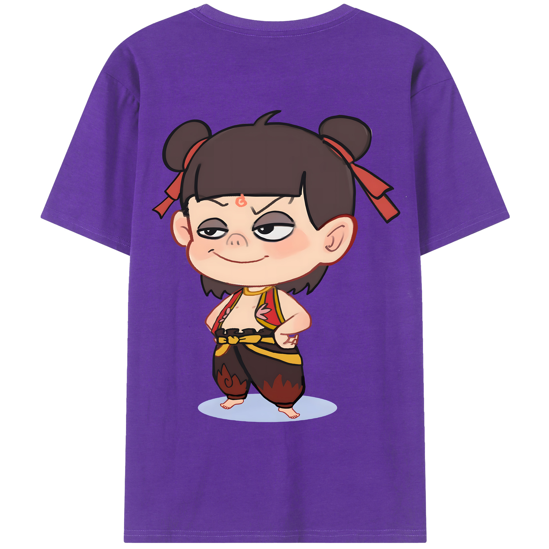 （画像用） Ne Zha 2 ナタ 魔童の大暴れ 綿100％ メンズ半袖Tシャツ（バックプリント） 通気性