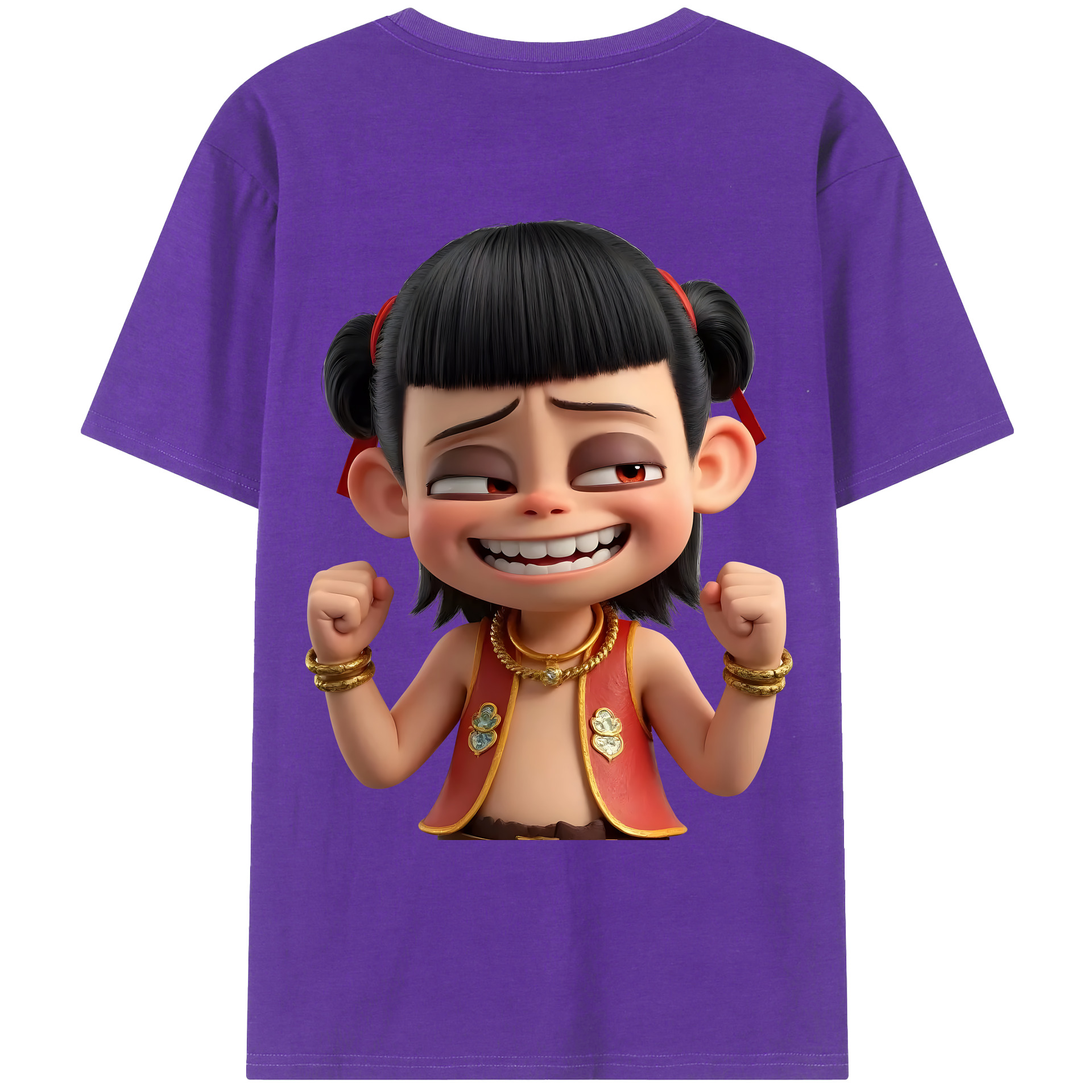 （画像用） Ne Zha 2 ナタ 魔童の大暴れ 綿100％ メンズ半袖Tシャツ（バックプリント） 通気性