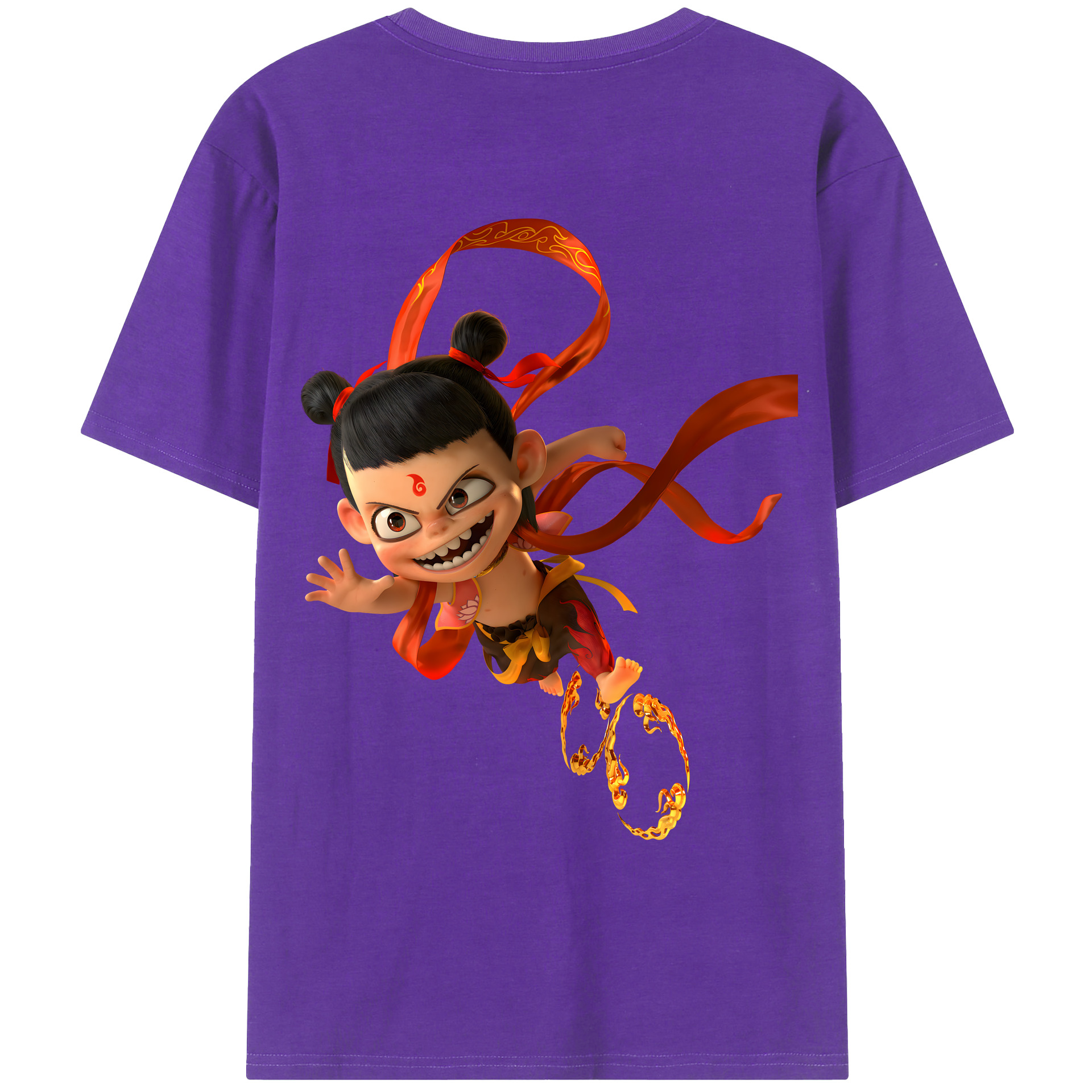 （画像用） Ne Zha 2 ナタ 魔童の大暴れ 綿100％ メンズ半袖Tシャツ（バックプリント） 通気性