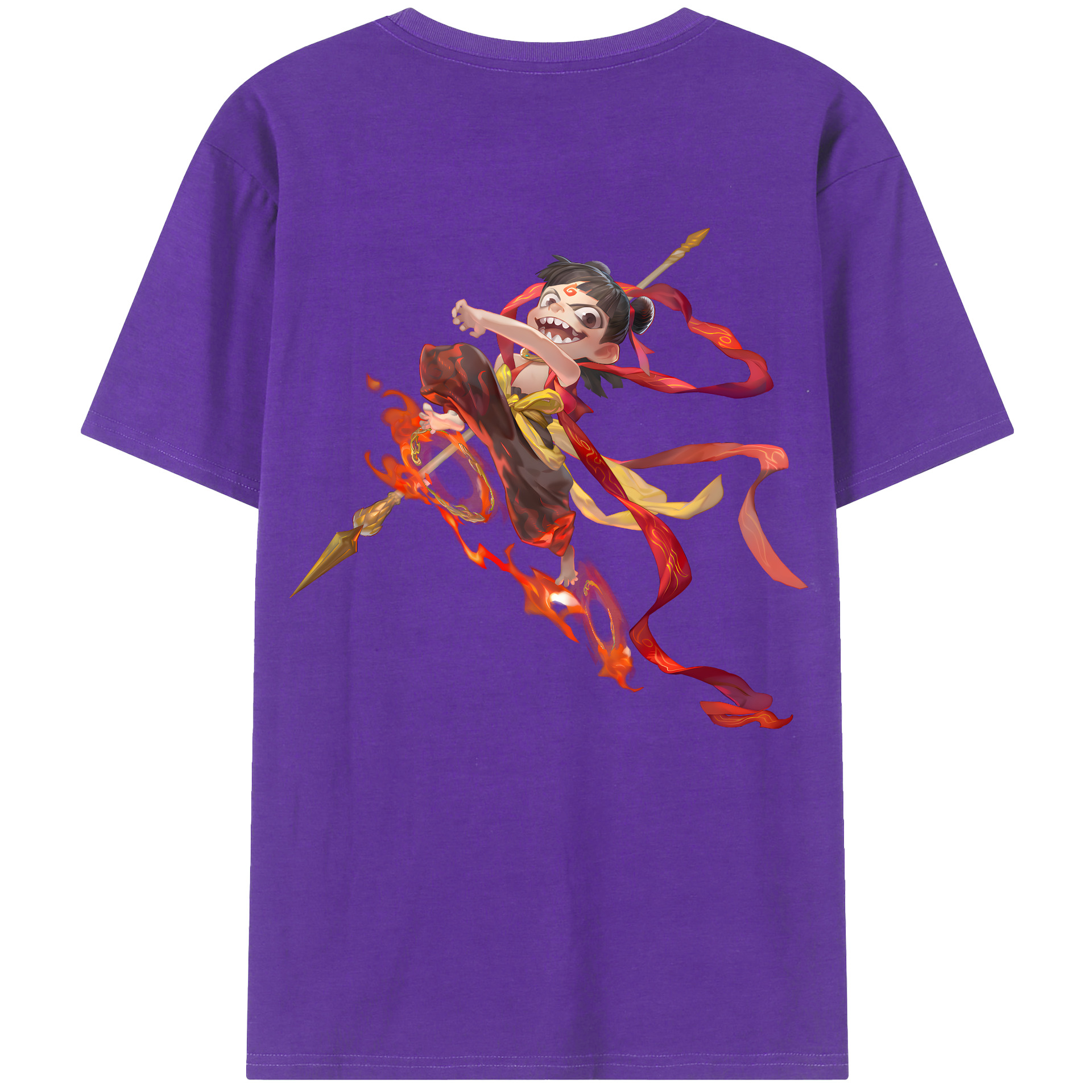 （画像用） Ne Zha 2 ナタ 魔童の大暴れ 綿100％ メンズ半袖Tシャツ（バックプリント） 通気性