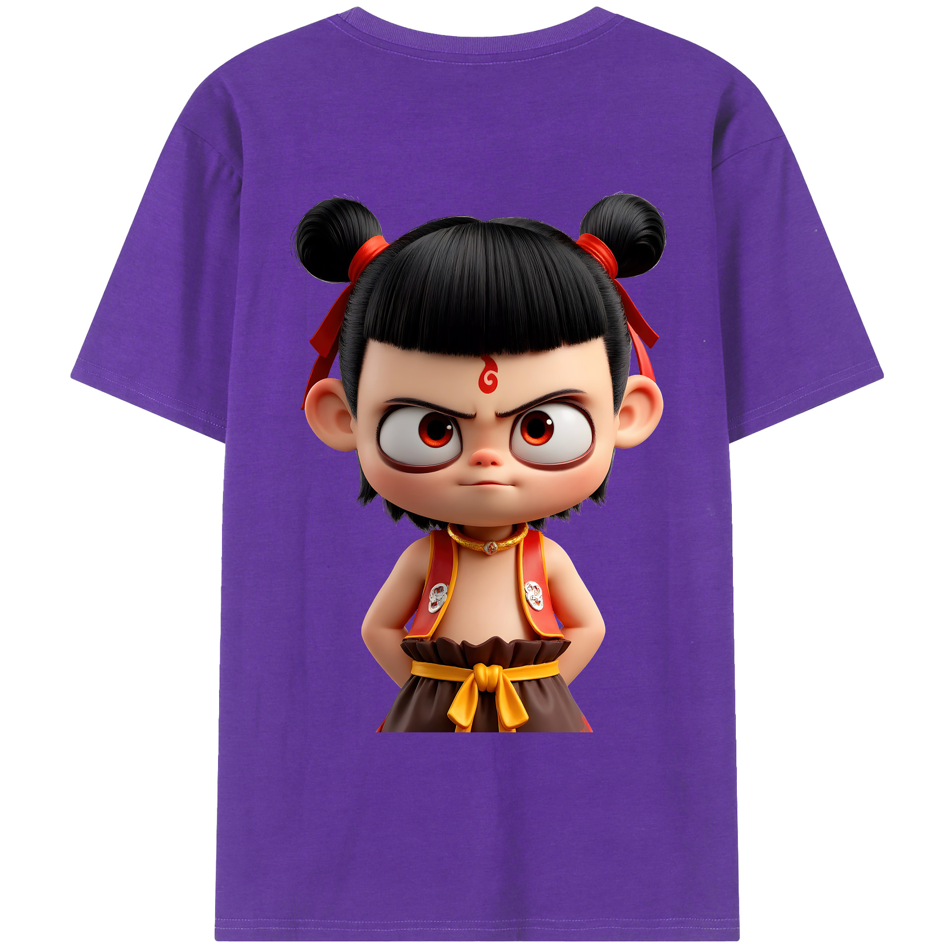（画像用） Ne Zha 2 ナタ 魔童の大暴れ 綿100％ メンズ半袖Tシャツ（バックプリント） 通気性