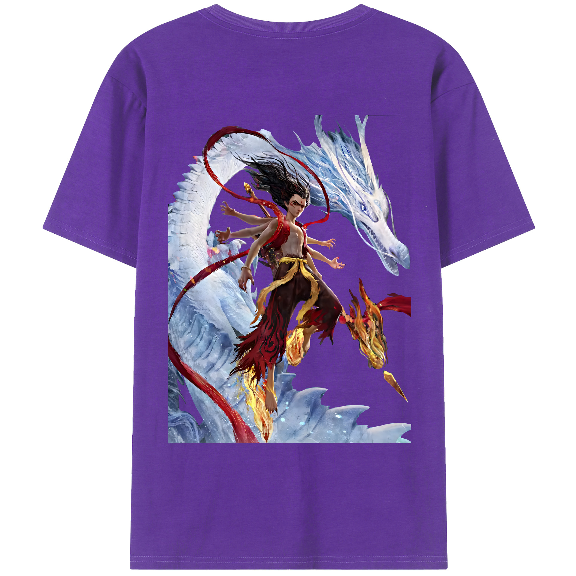 （画像用） Ne Zha 2 ナタ 魔童の大暴れ 綿100％ メンズ半袖Tシャツ（バックプリント） 通気性