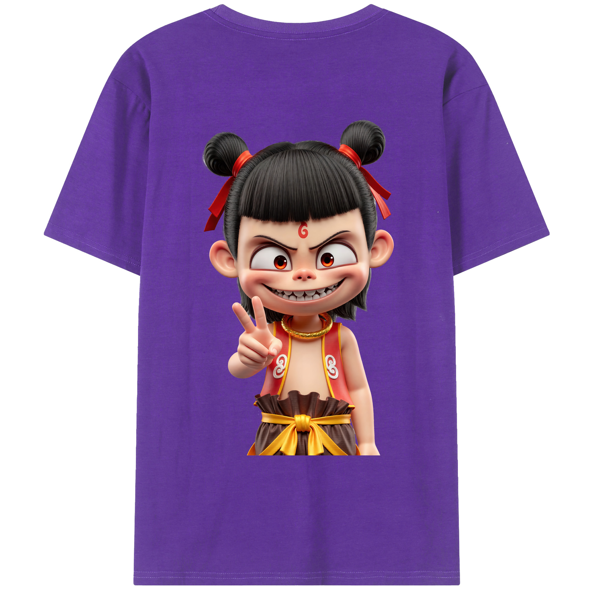 （画像用） Ne Zha 2 ナタ 魔童の大暴れ 綿100％ メンズ半袖Tシャツ（バックプリント） 通気性