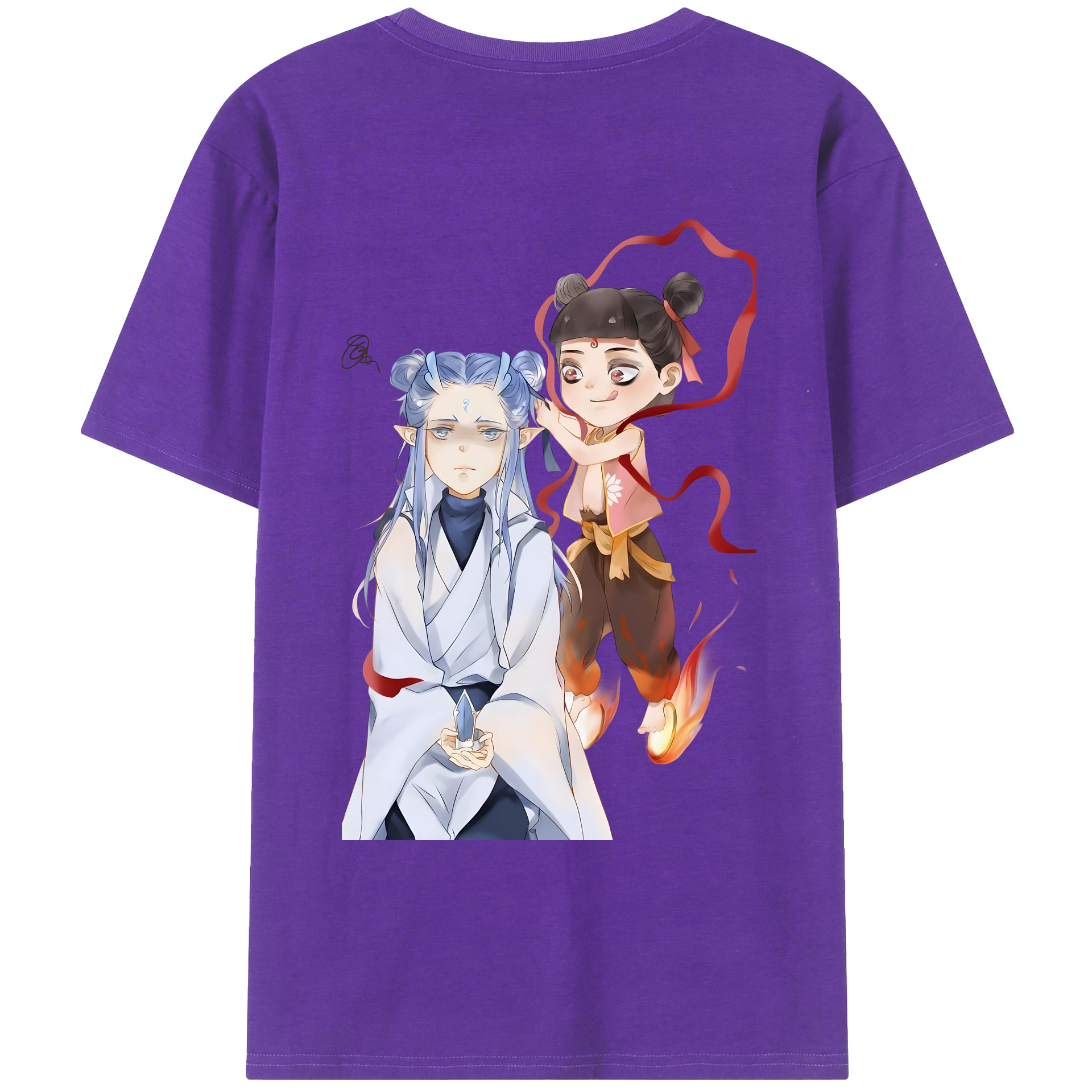 （画像用） Ne Zha 2 ナタ 魔童の大暴れ 綿100％ メンズ半袖Tシャツ（バックプリント） 通気性