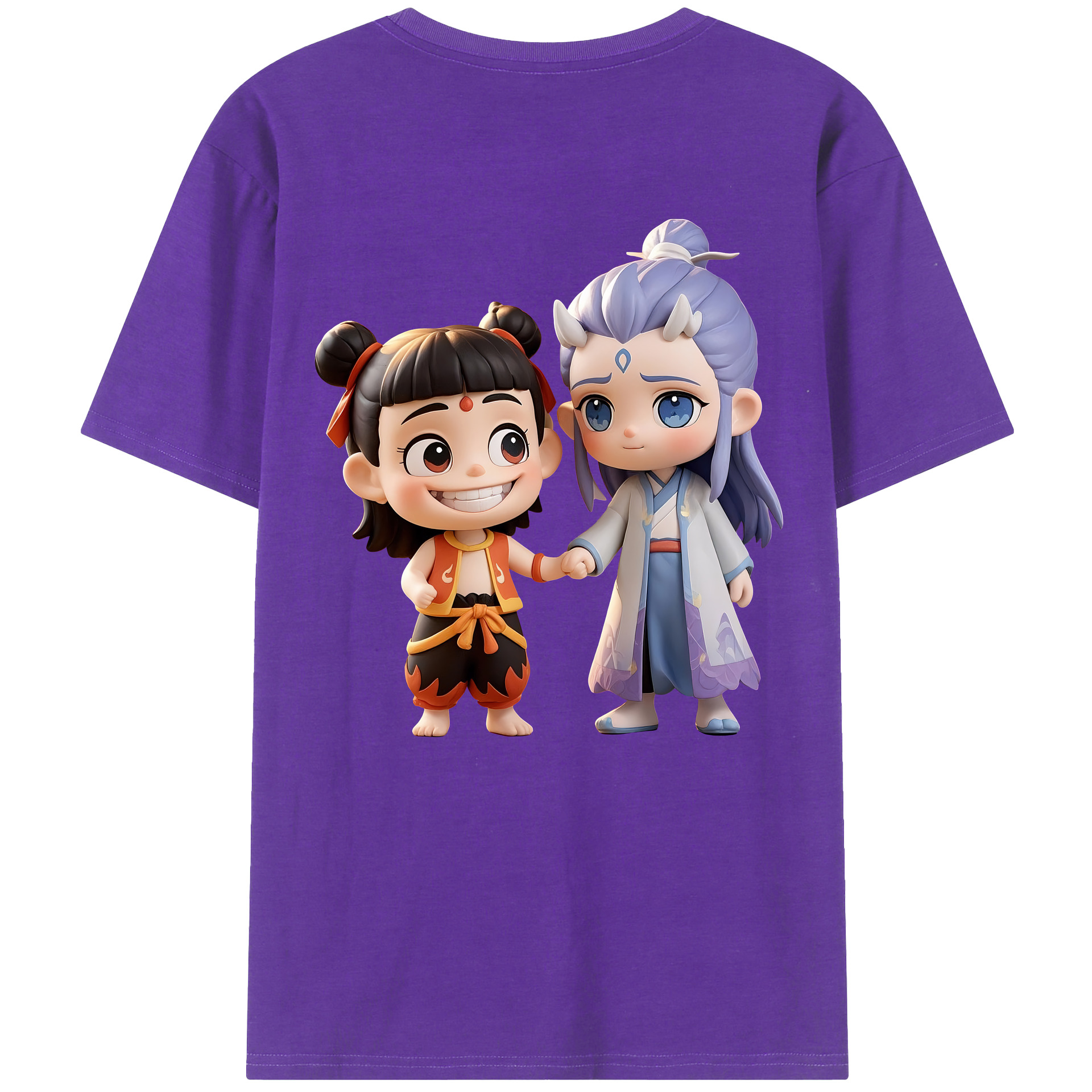 （画像用） Ne Zha 2 ナタ 魔童の大暴れ 綿100％ メンズ半袖Tシャツ（バックプリント） 通気性