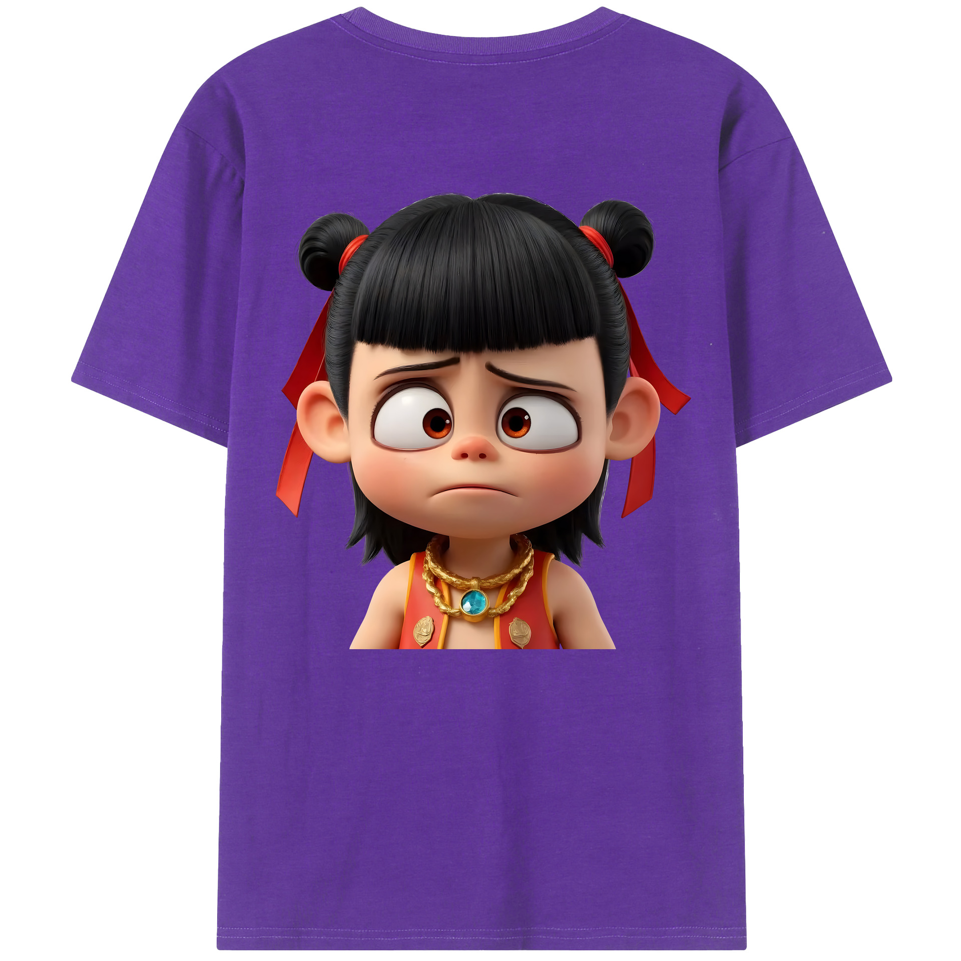 （画像用） Ne Zha 2 ナタ 魔童の大暴れ 綿100％ メンズ半袖Tシャツ（バックプリント） 通気性