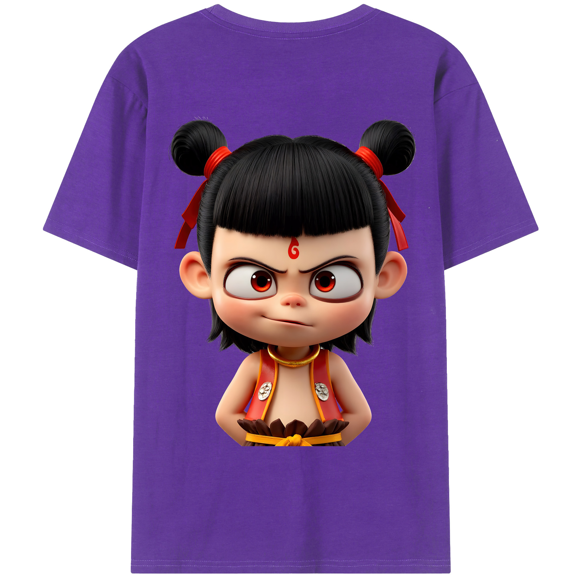 （画像用） Ne Zha 2 ナタ 魔童の大暴れ 綿100％ メンズ半袖Tシャツ（バックプリント） 通気性