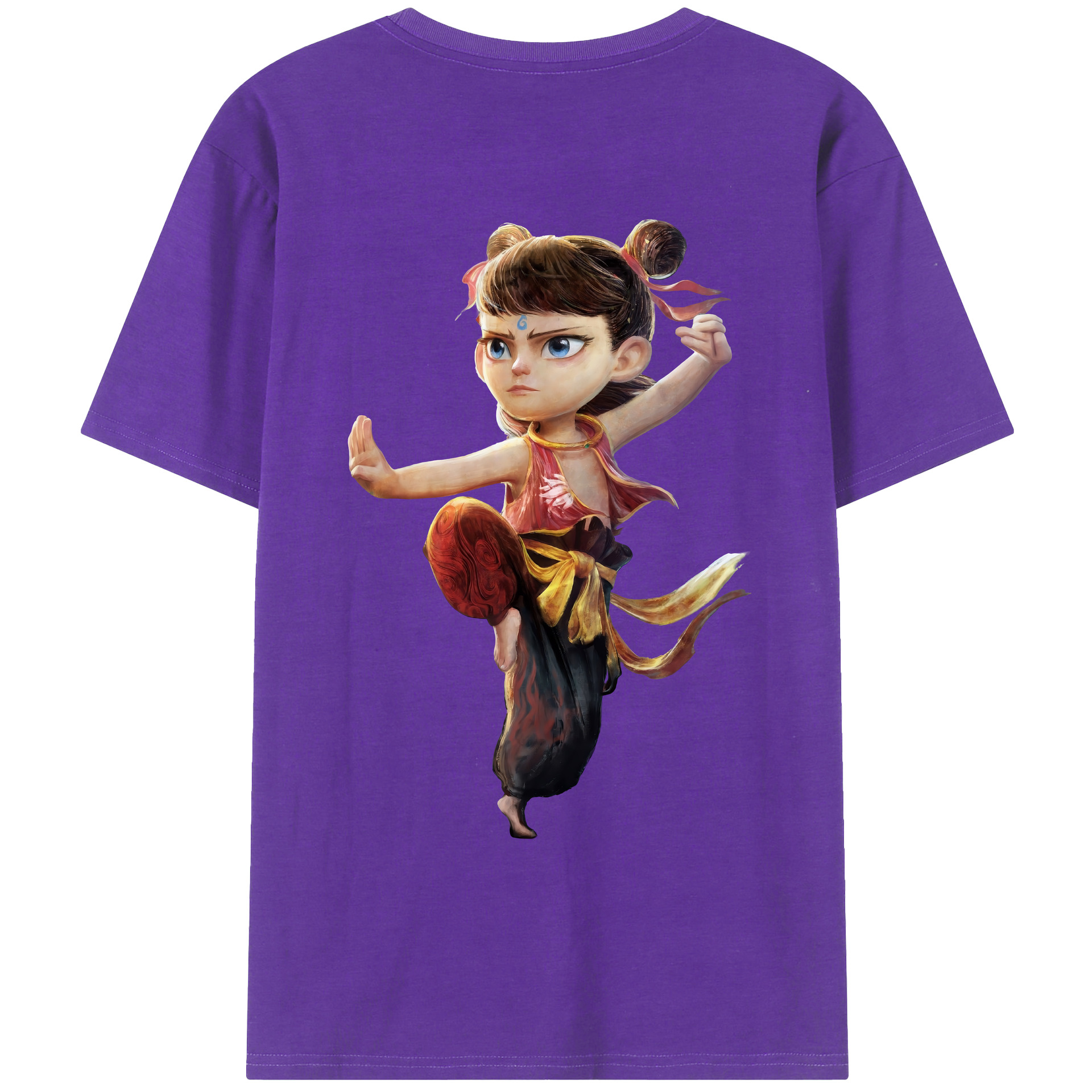 （画像用） Ne Zha 2 ナタ 魔童の大暴れ 綿100％ メンズ半袖Tシャツ（バックプリント） 通気性