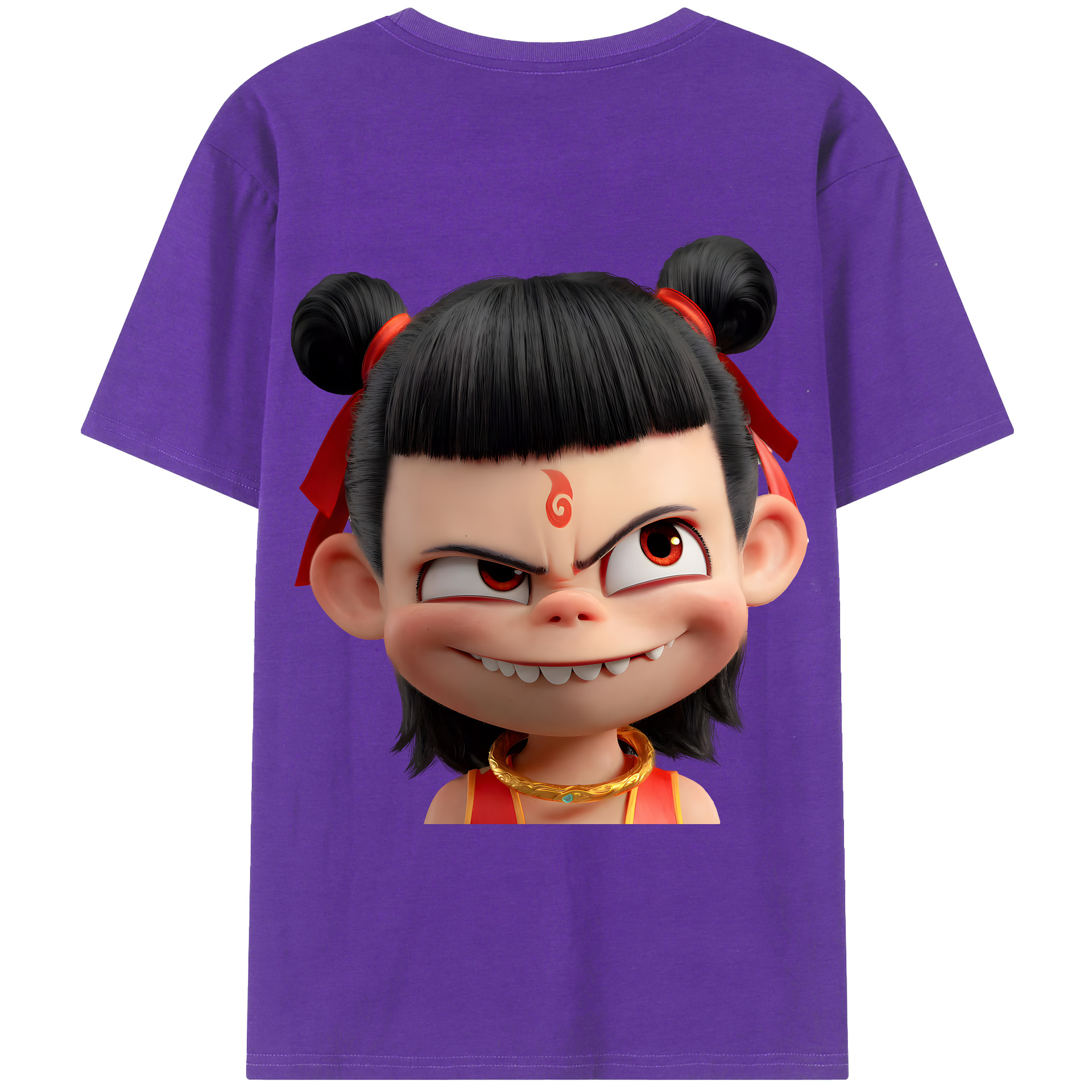 （画像用） Ne Zha 2 ナタ 魔童の大暴れ 綿100％ メンズ半袖Tシャツ（バックプリント） 通気性
