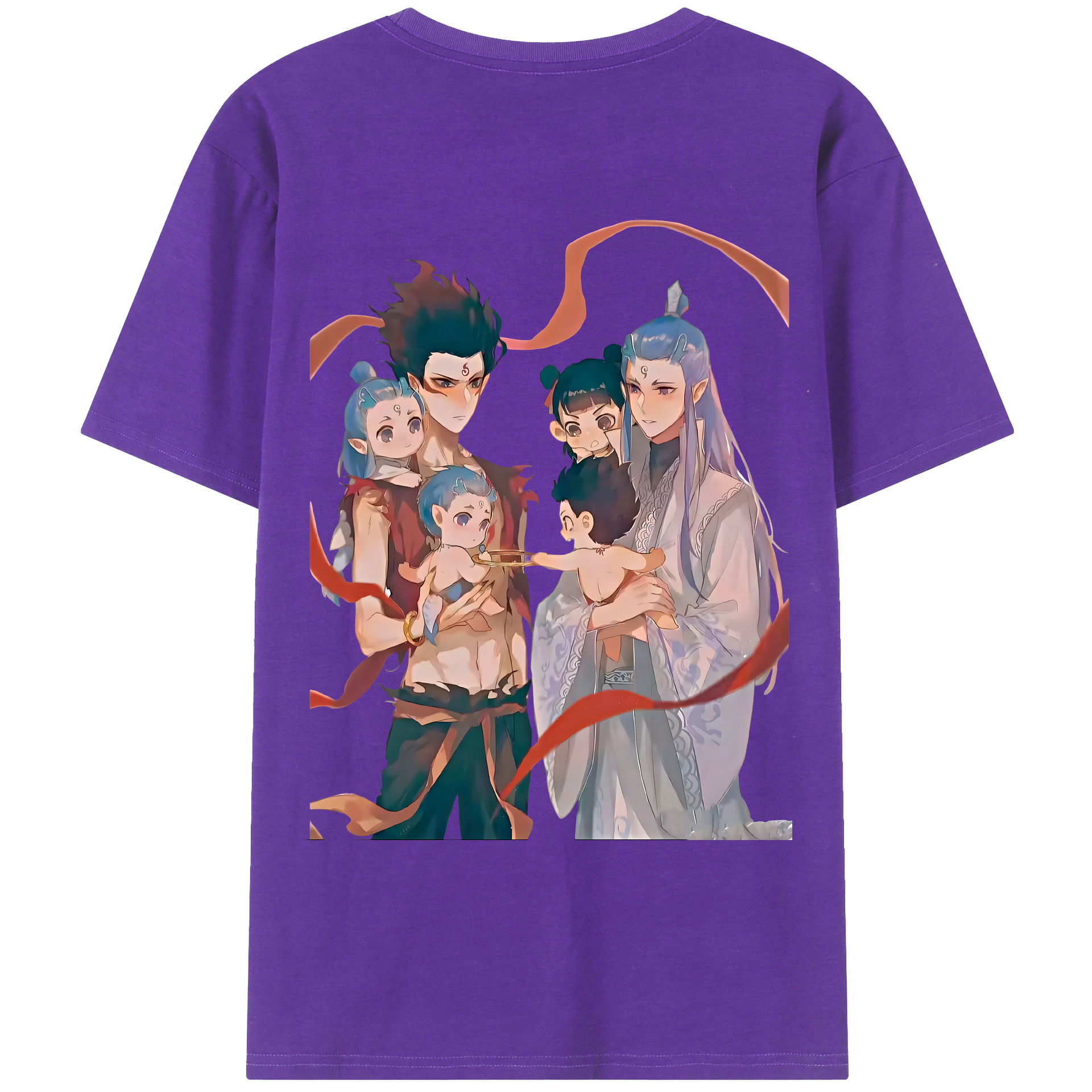 （画像用） Ne Zha 2 ナタ 魔童の大暴れ 綿100％ メンズ半袖Tシャツ（バックプリント） 通気性