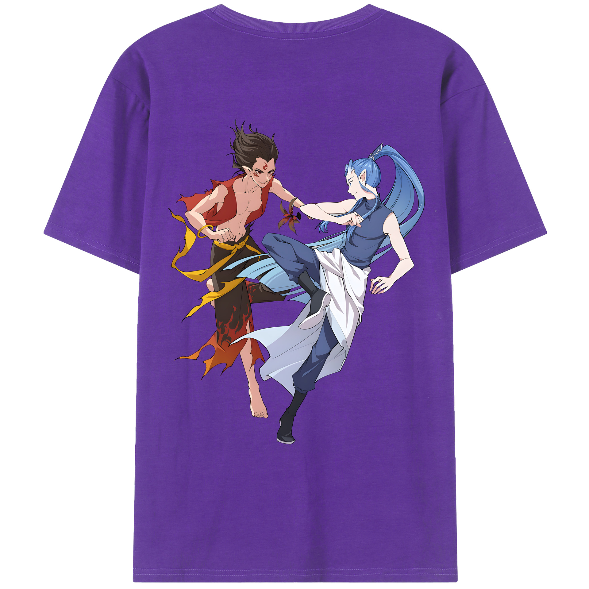 （画像用） Ne Zha 2 ナタ 魔童の大暴れ 綿100％ メンズ半袖Tシャツ（バックプリント） 通気性