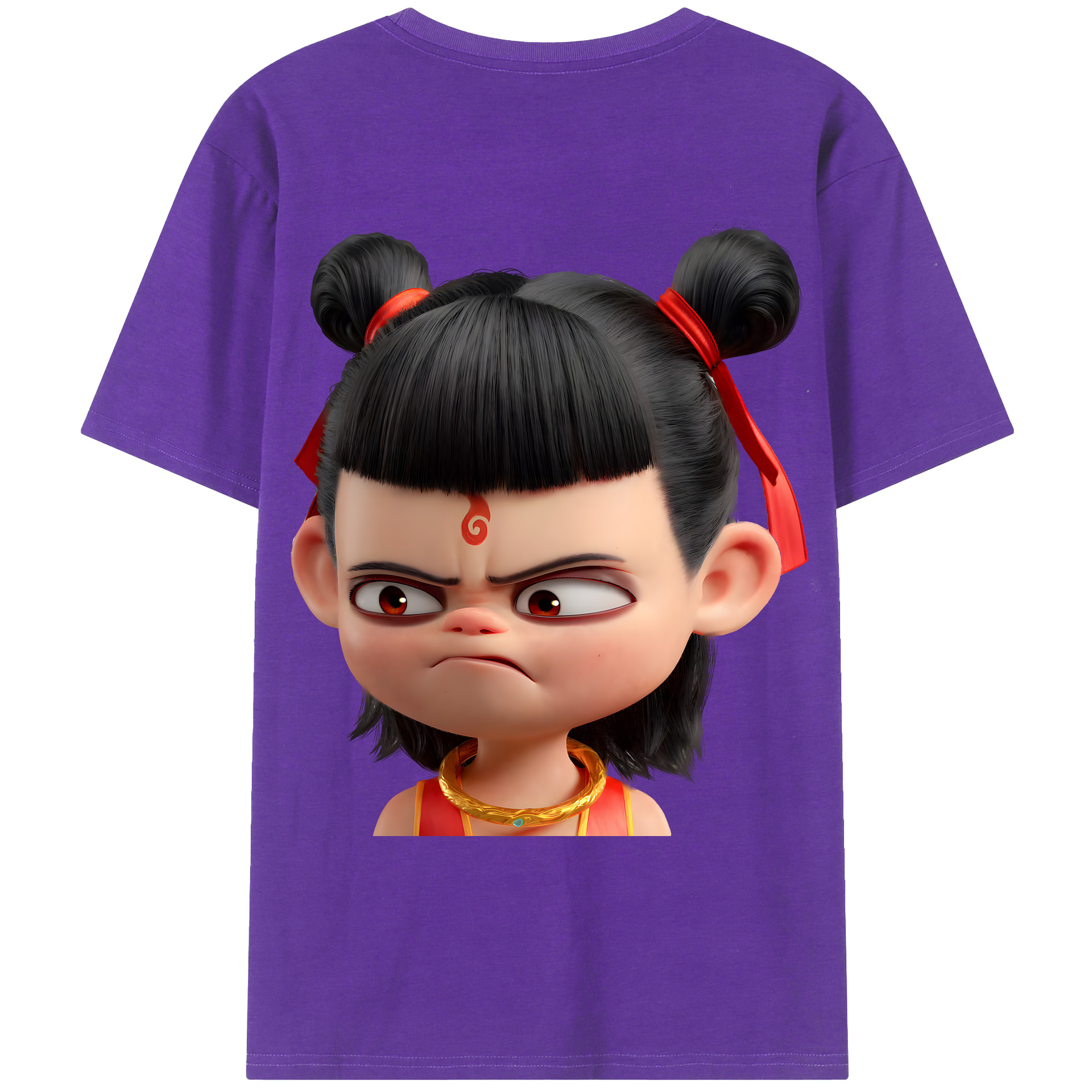 （画像用） Ne Zha 2 ナタ 魔童の大暴れ 綿100％ メンズ半袖Tシャツ（バックプリント） 通気性