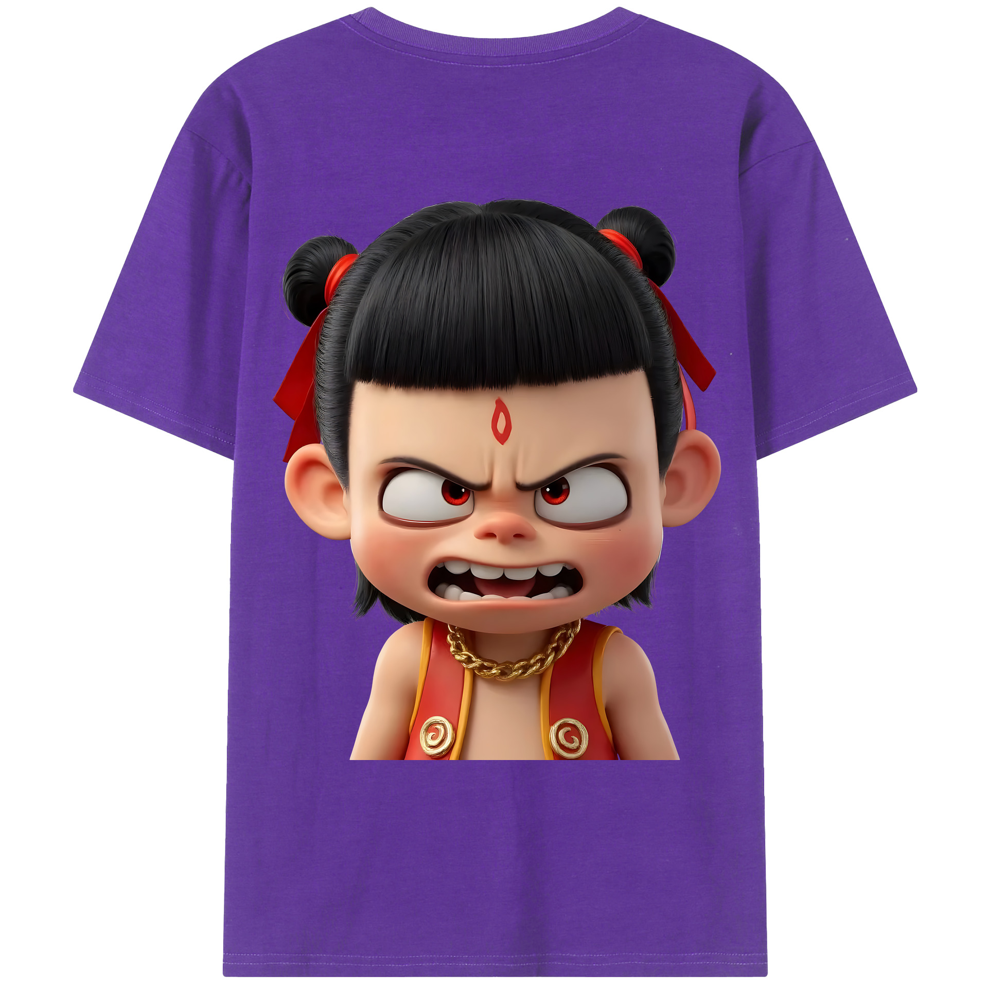 （画像用） Ne Zha 2 ナタ 魔童の大暴れ 綿100％ メンズ半袖Tシャツ（バックプリント） 通気性
