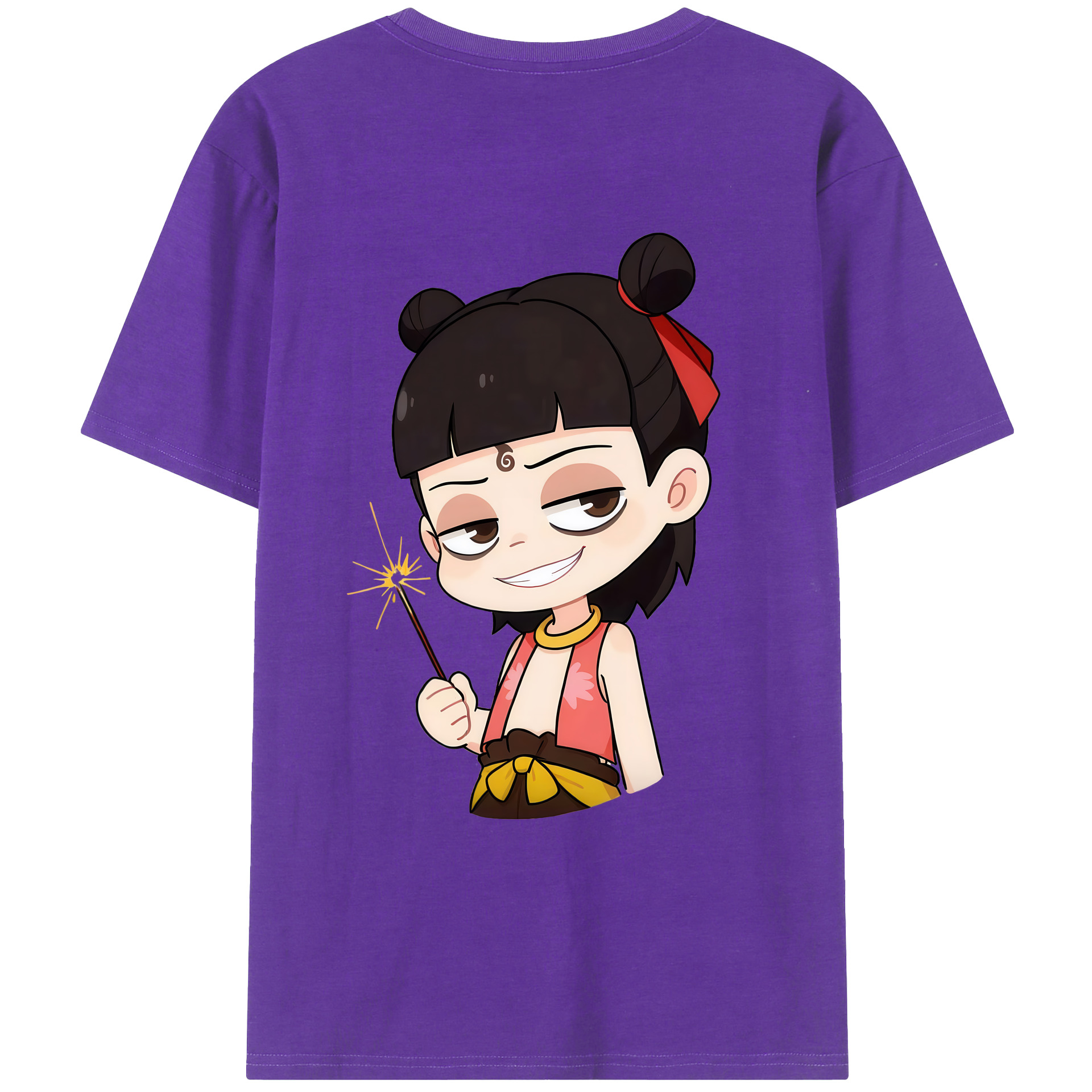 （画像用） Ne Zha 2 ナタ 魔童の大暴れ 綿100％ メンズ半袖Tシャツ（バックプリント） 通気性