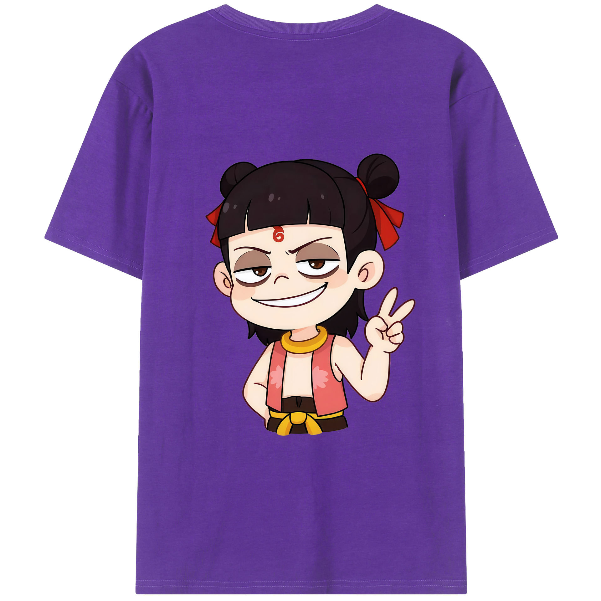 （画像用） Ne Zha 2 ナタ 魔童の大暴れ 綿100％ メンズ半袖Tシャツ（バックプリント） 通気性